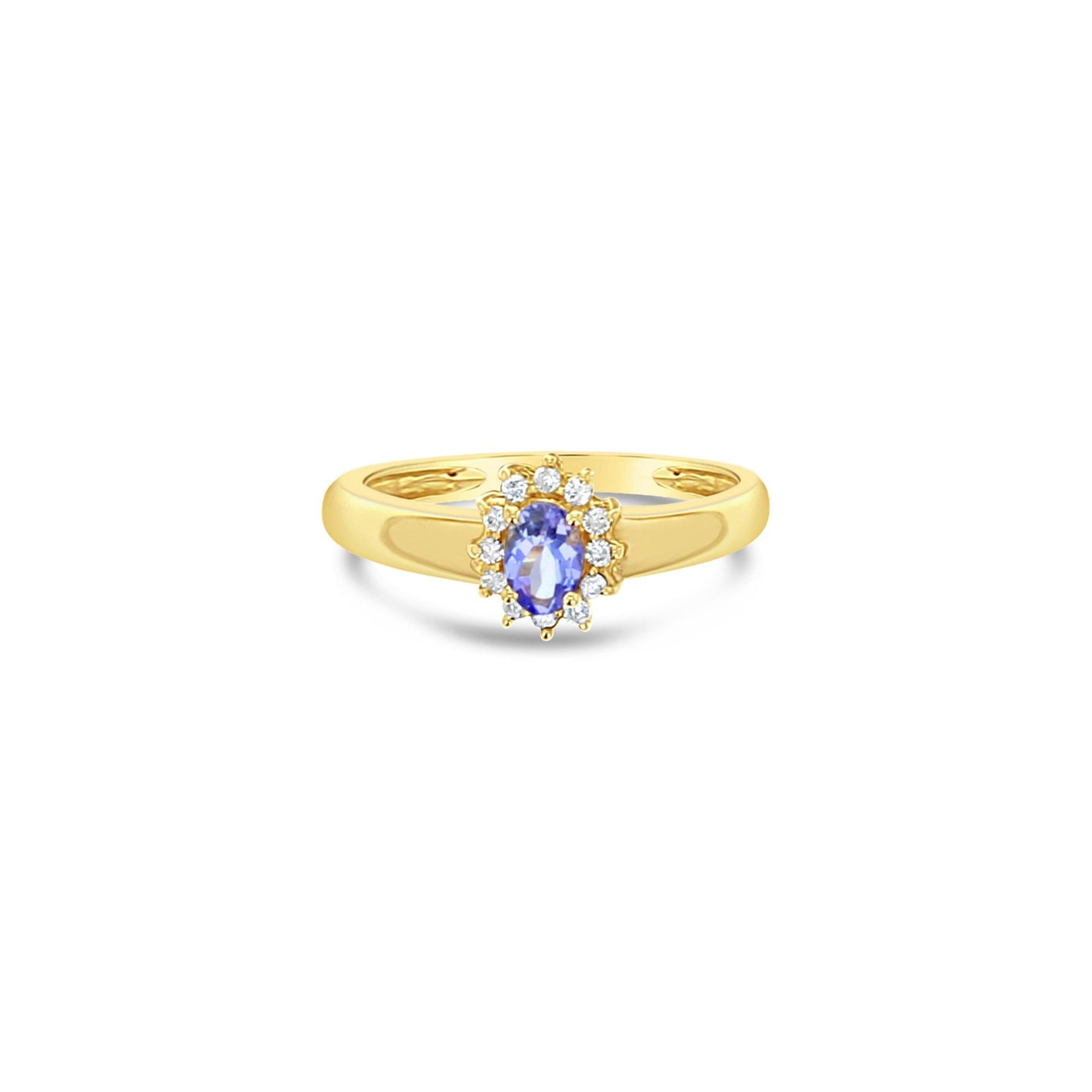 Tanzanite Diamond Halo Ring .61cttw 14k Yellow Gold