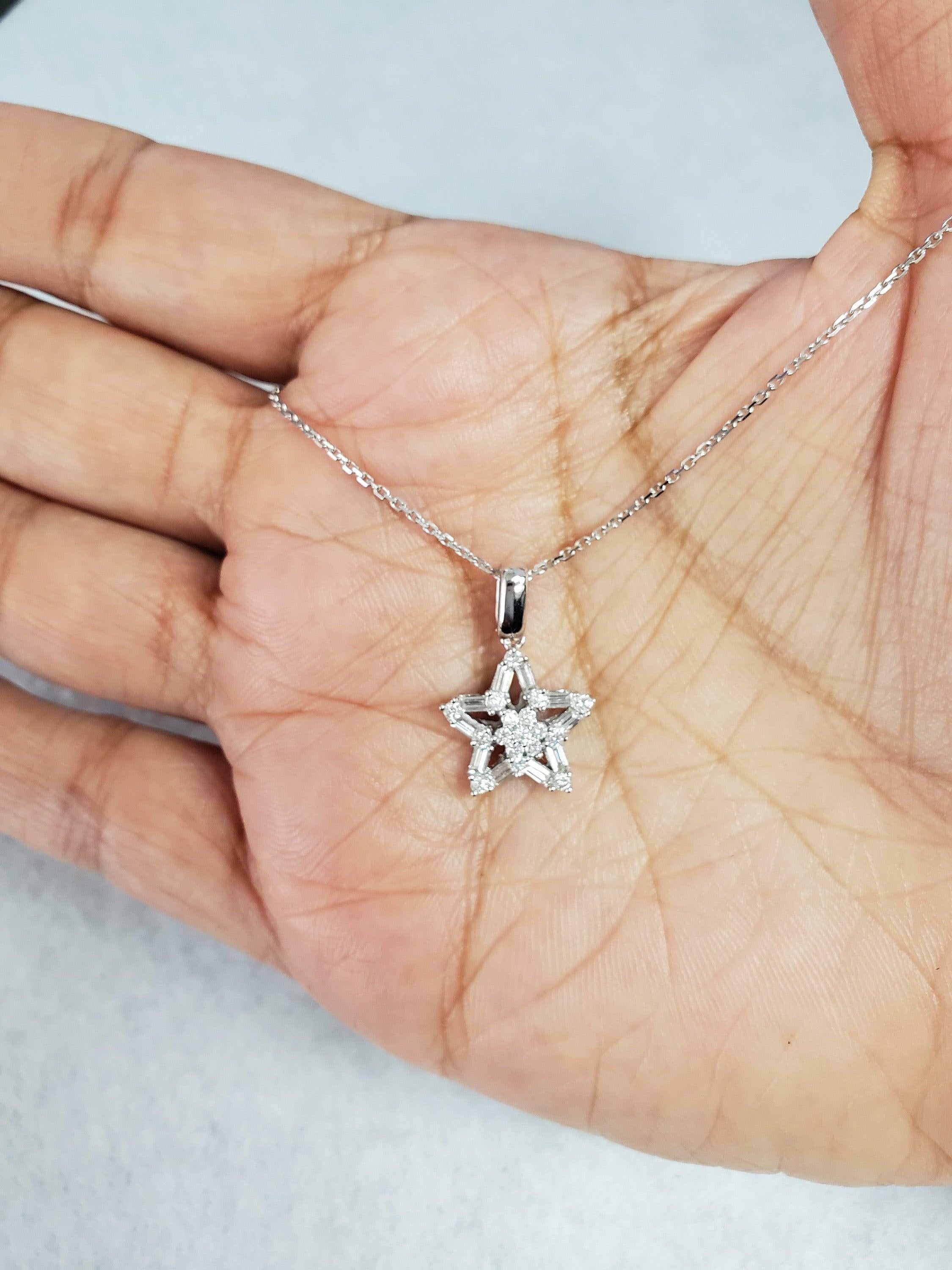 Tapered Baguette Star Pendant .66cttw 18k White Gold