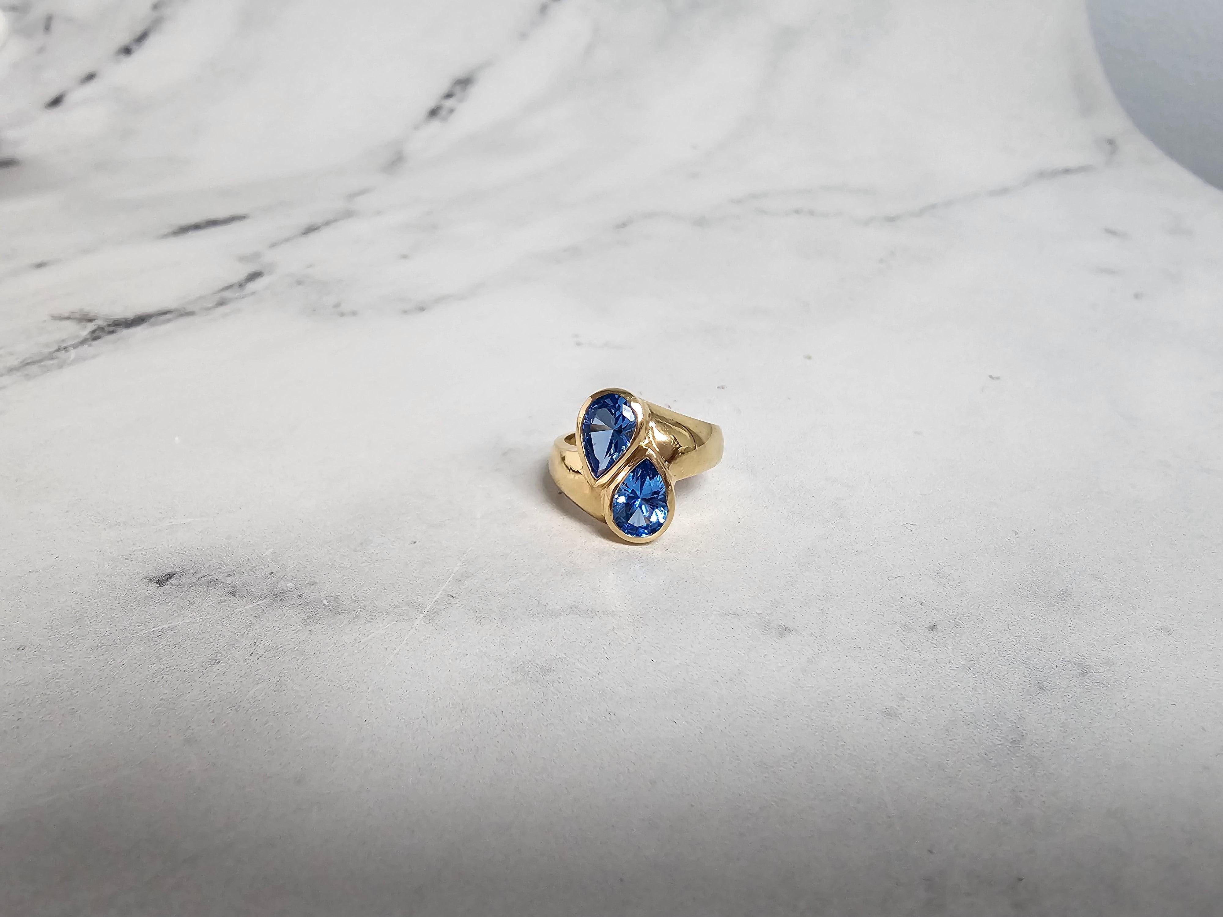 Teardrop Blue Topaz Bypass Ring 14k Yellow Gold