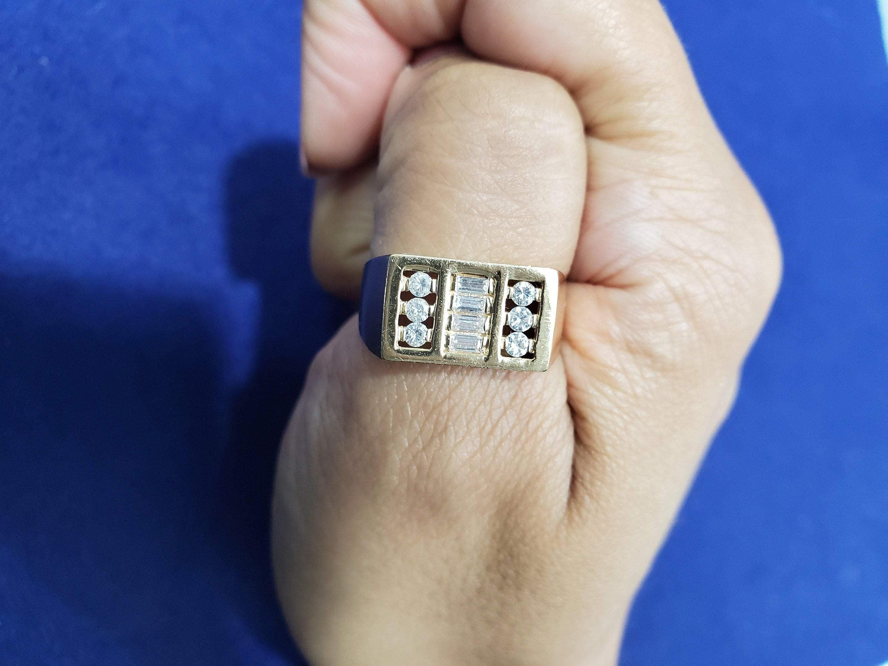 Three Row Diamond Statement Ring 14k Yellow Gold