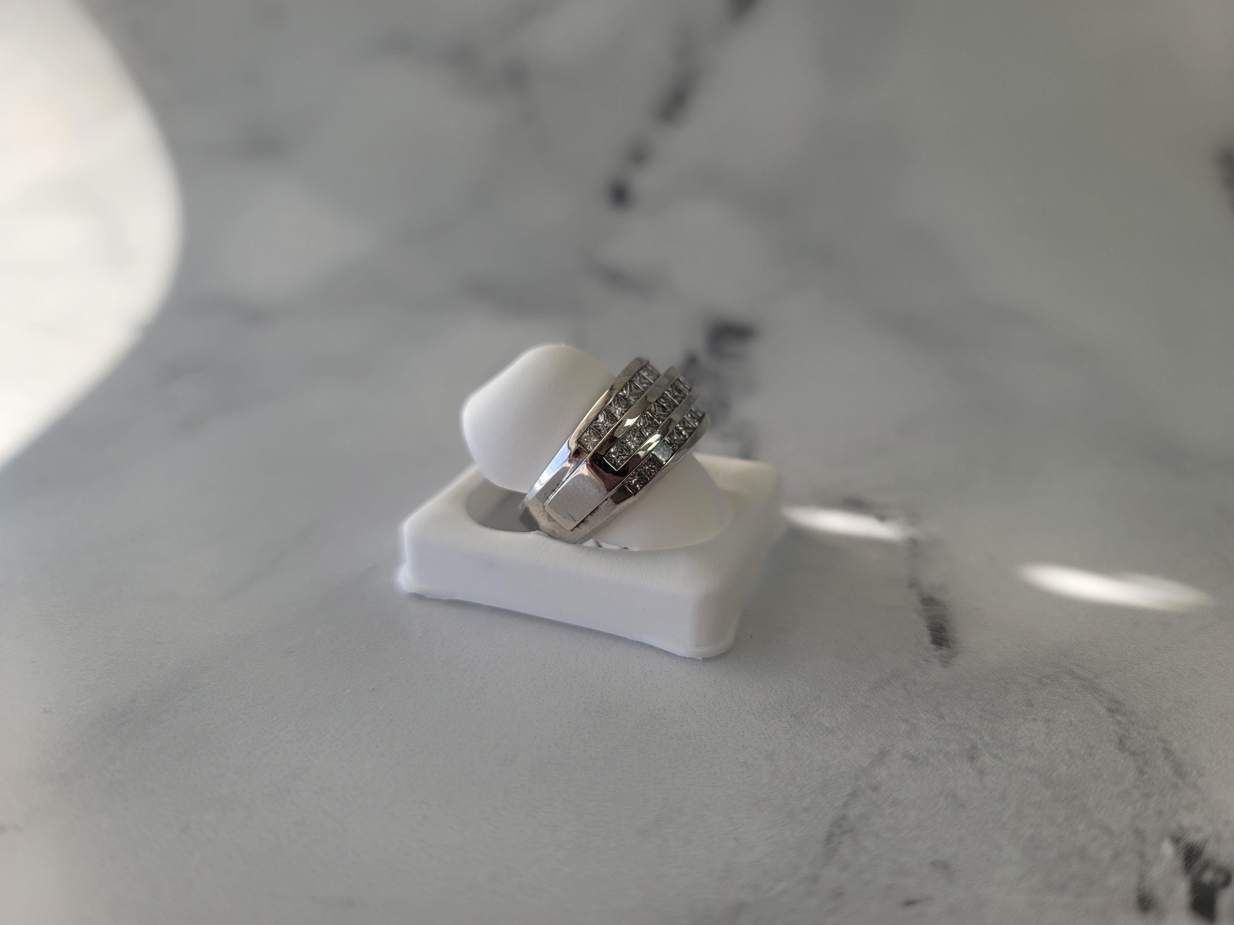 Three Row Princess Cut Diamond Statement Ring 2.22cttw 14k White Gold