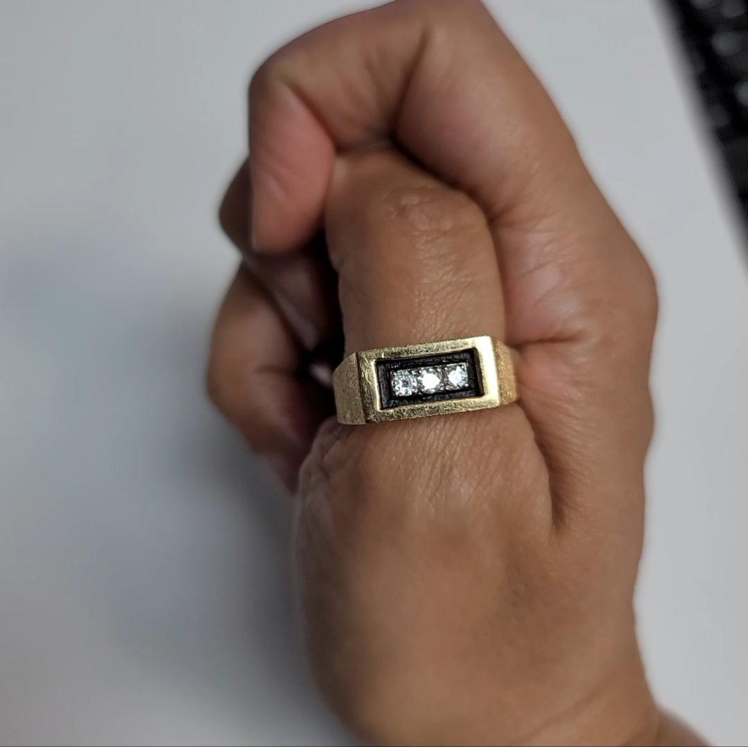 Three Stone Diamond Wedding Band with Brushed Satin Trim