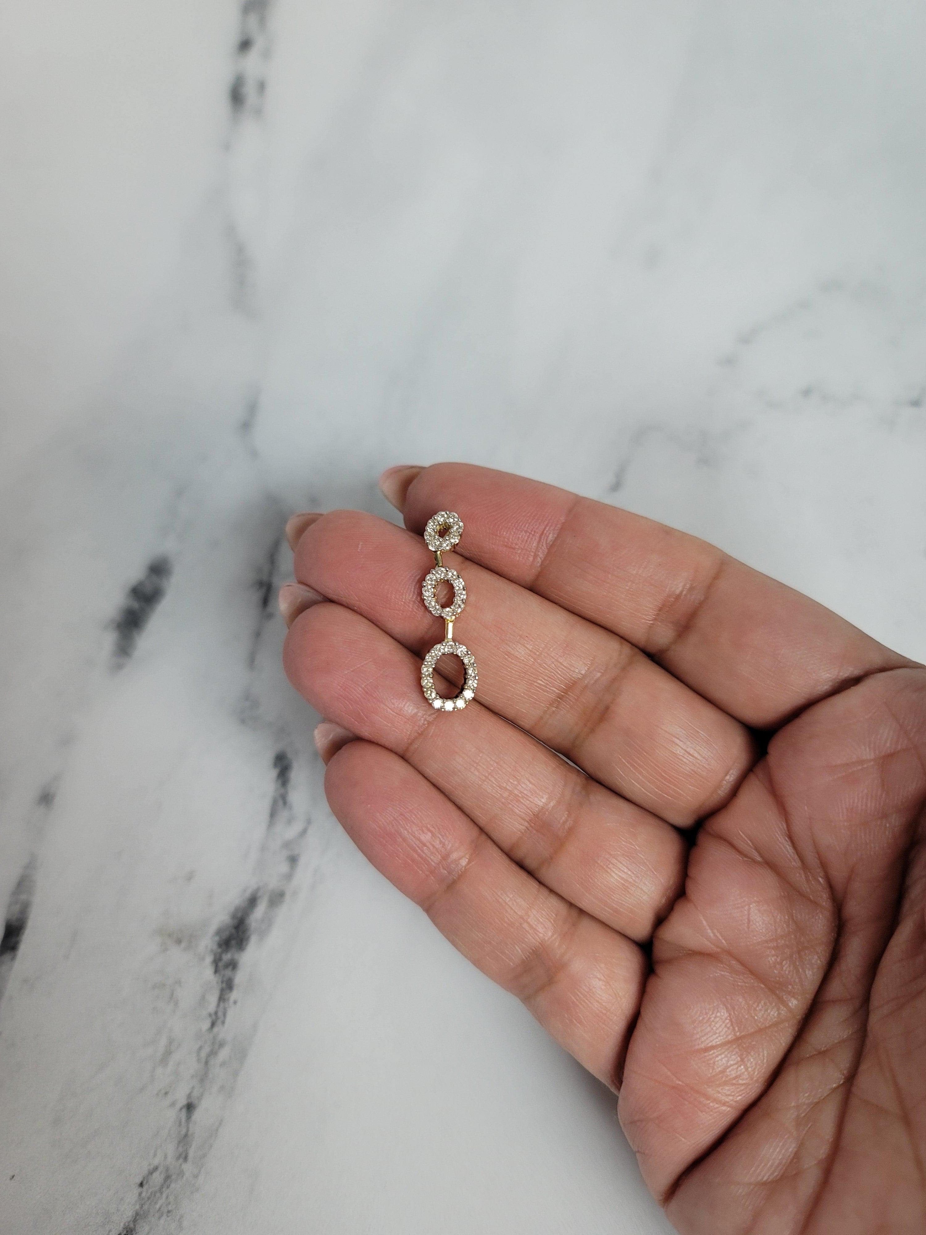 Three Vertical Oval Dangling Diamond Necklace .50cttw 14k Yellow Gold