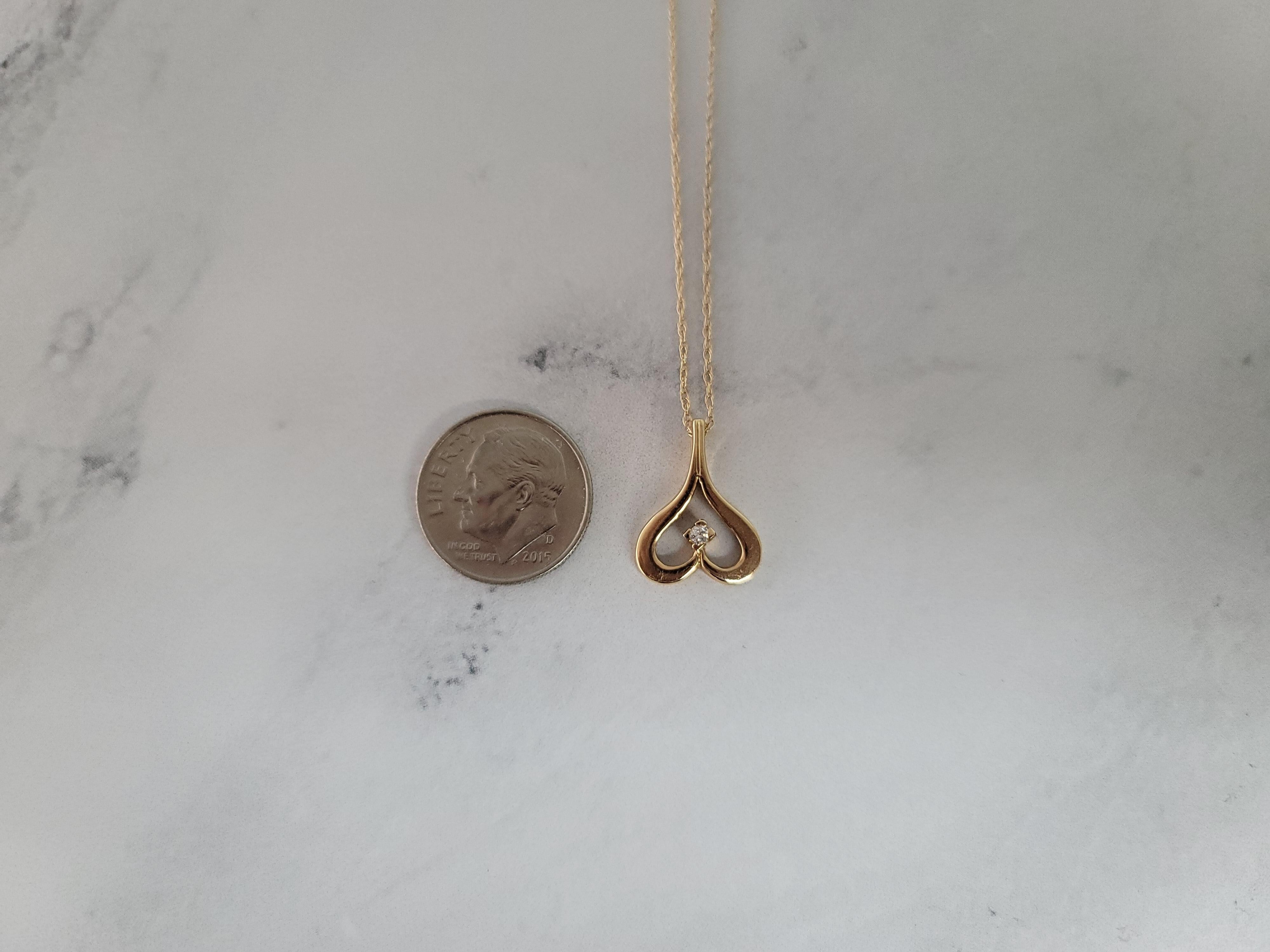 Upside Down Heart Shaped Necklace with Diamond Center