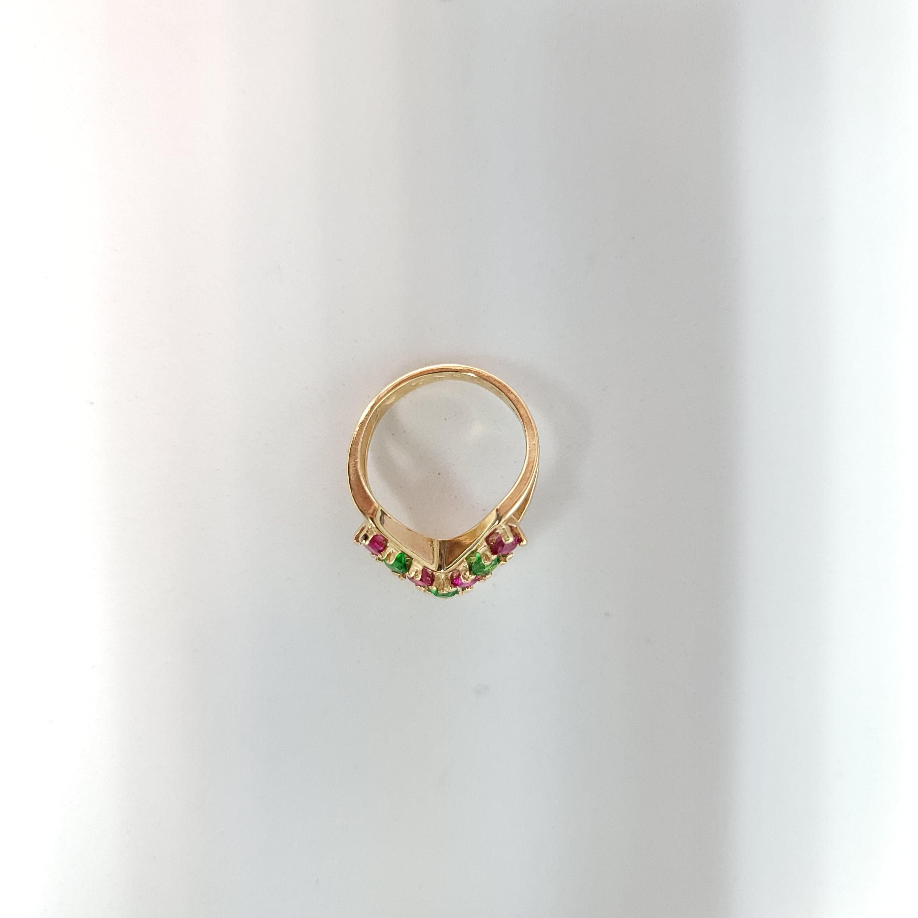 V Shaped Synthetic Ruby & Emerald 14k Yellow Gold