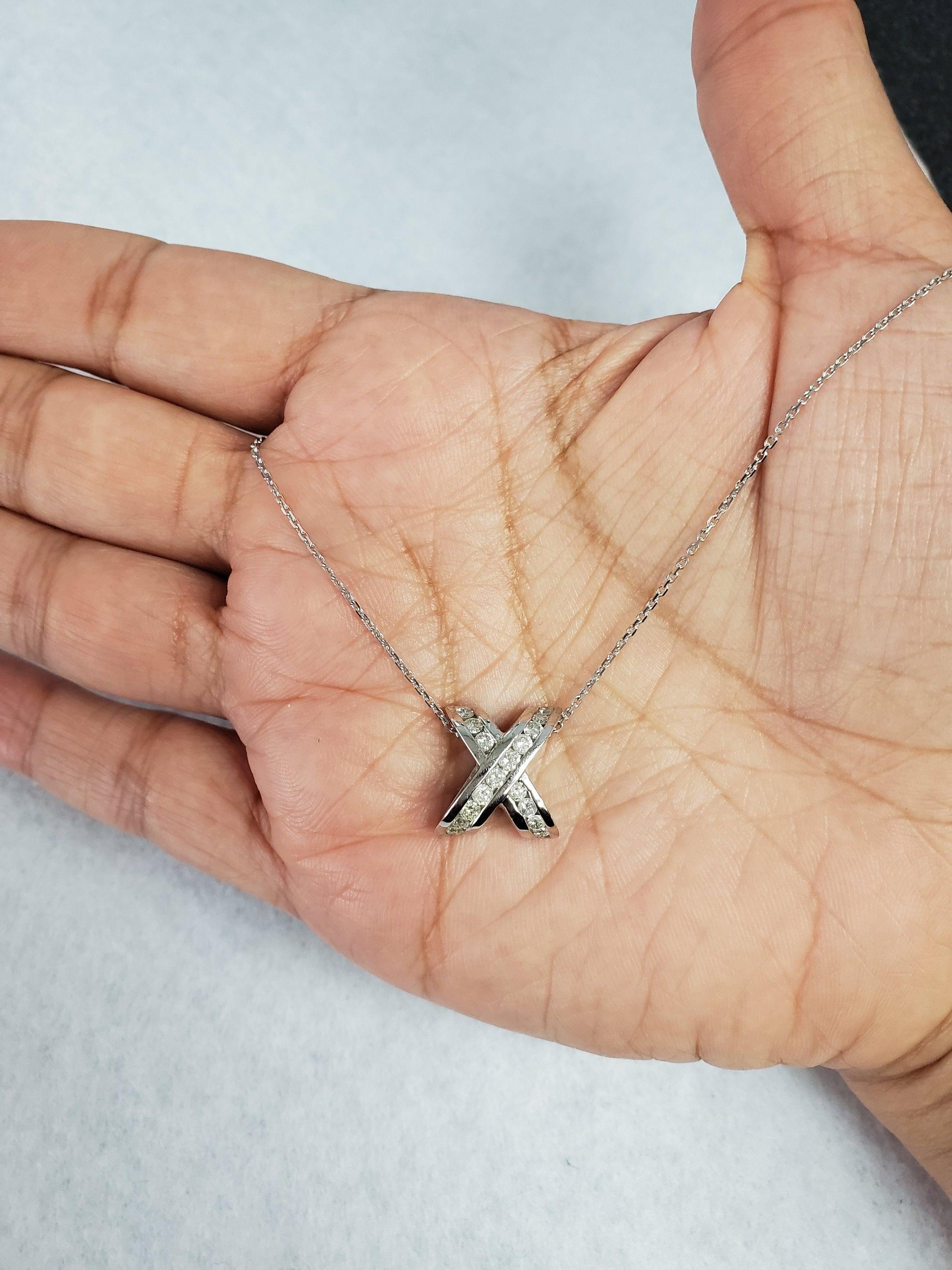 X Cross Diamond Necklace .73cttw 14k White Gold