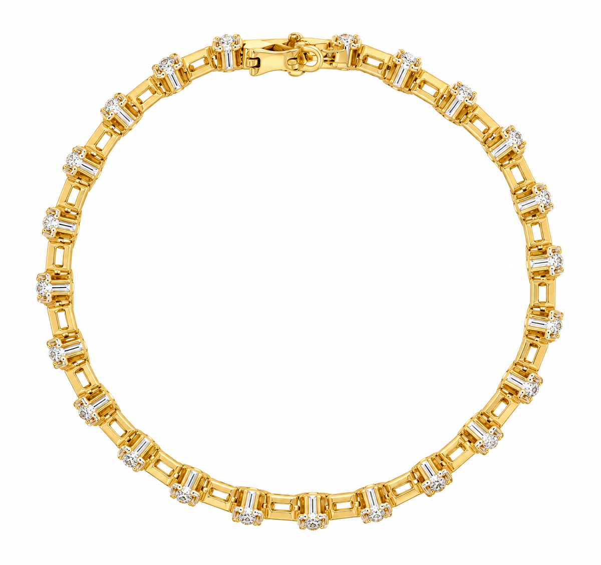 Bracelet tennis en or jaune 14 carats avec diamants en forme de cœur