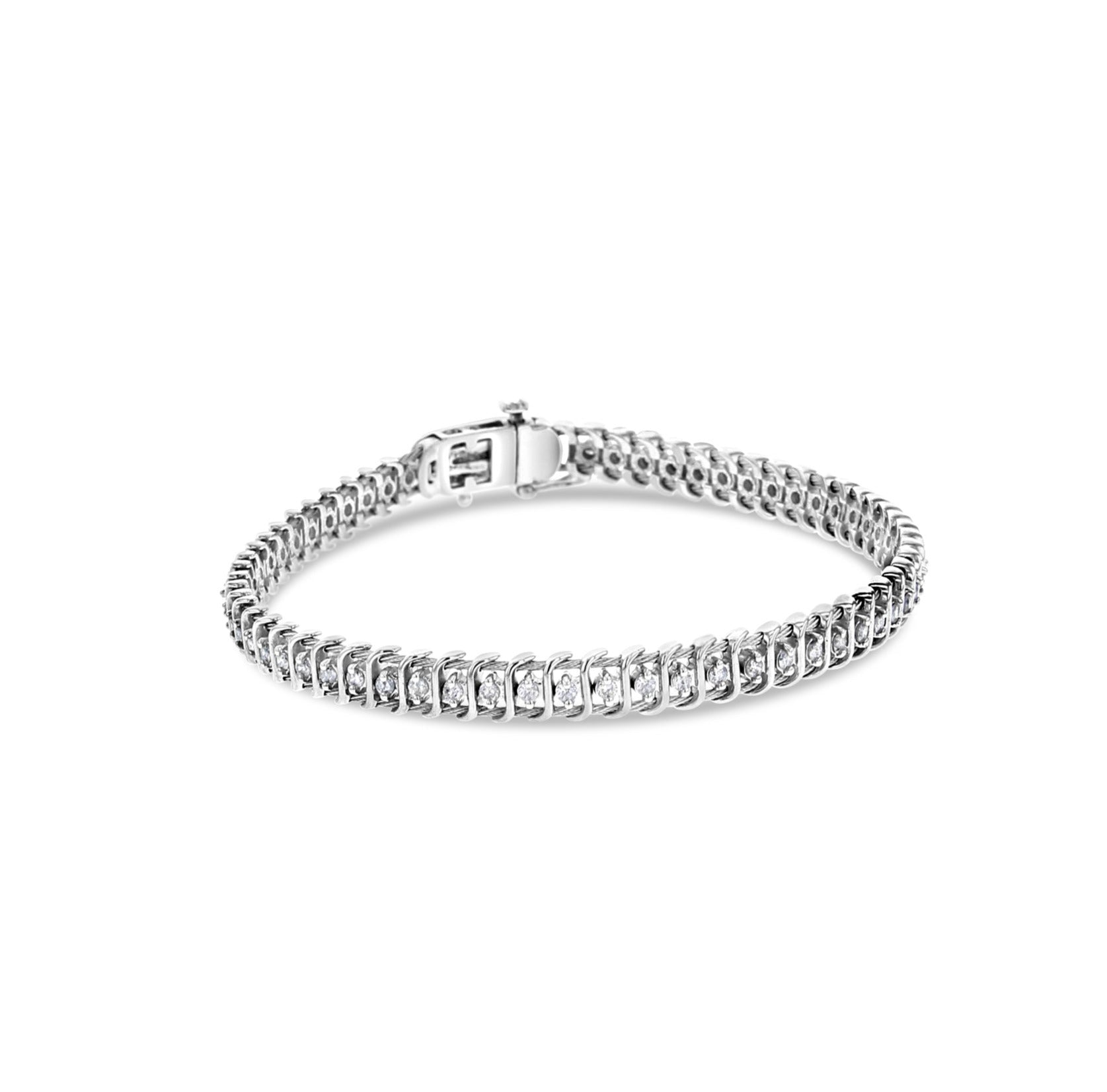 Pulsera de tenis estilo alambre de diamantes de un quilate en oro blanco de 14 k