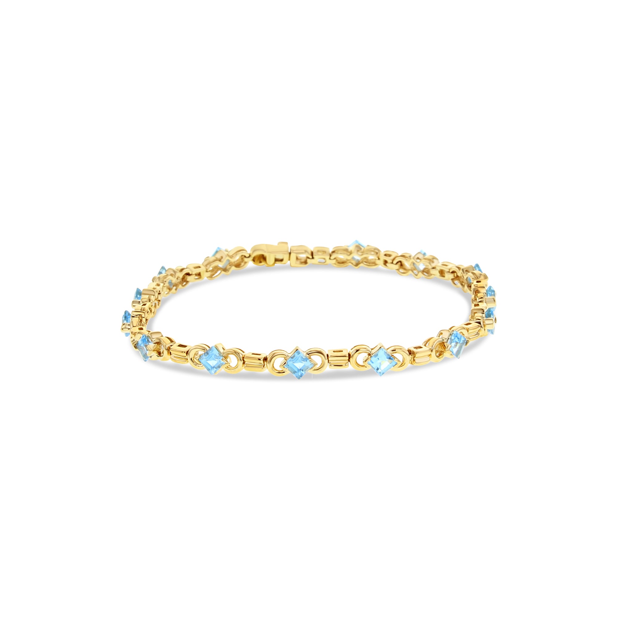 Bracelet de tennis en or jaune 14 carats avec topaze bleue