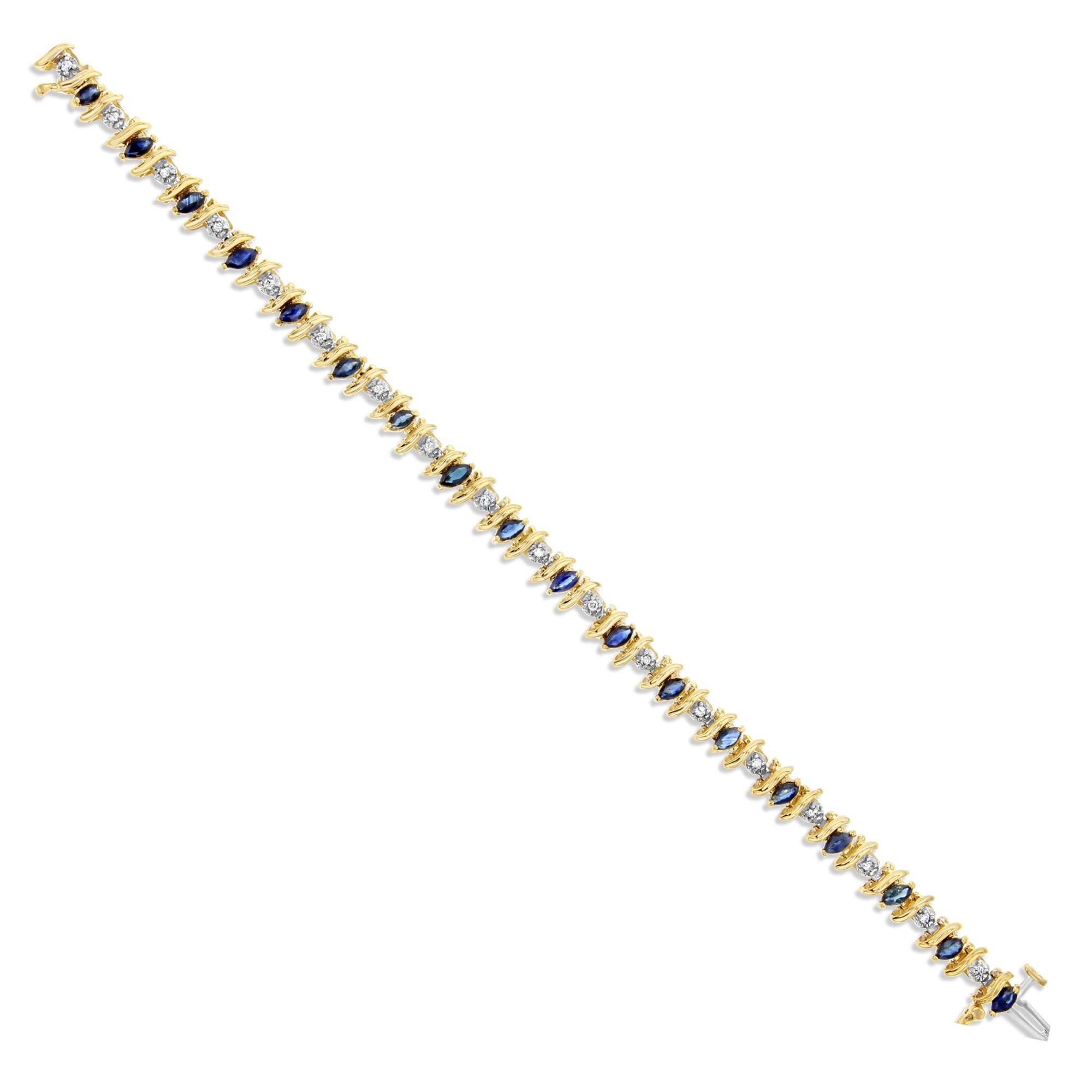 Bracelet tennis en diamants et saphirs marquise de style S de 3 carats