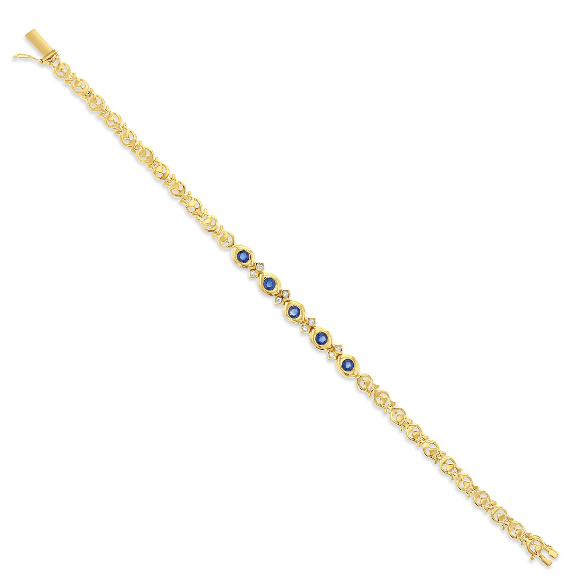 Bracelet tennis en or jaune 14 carats avec saphir et diamants de 0,75 ct