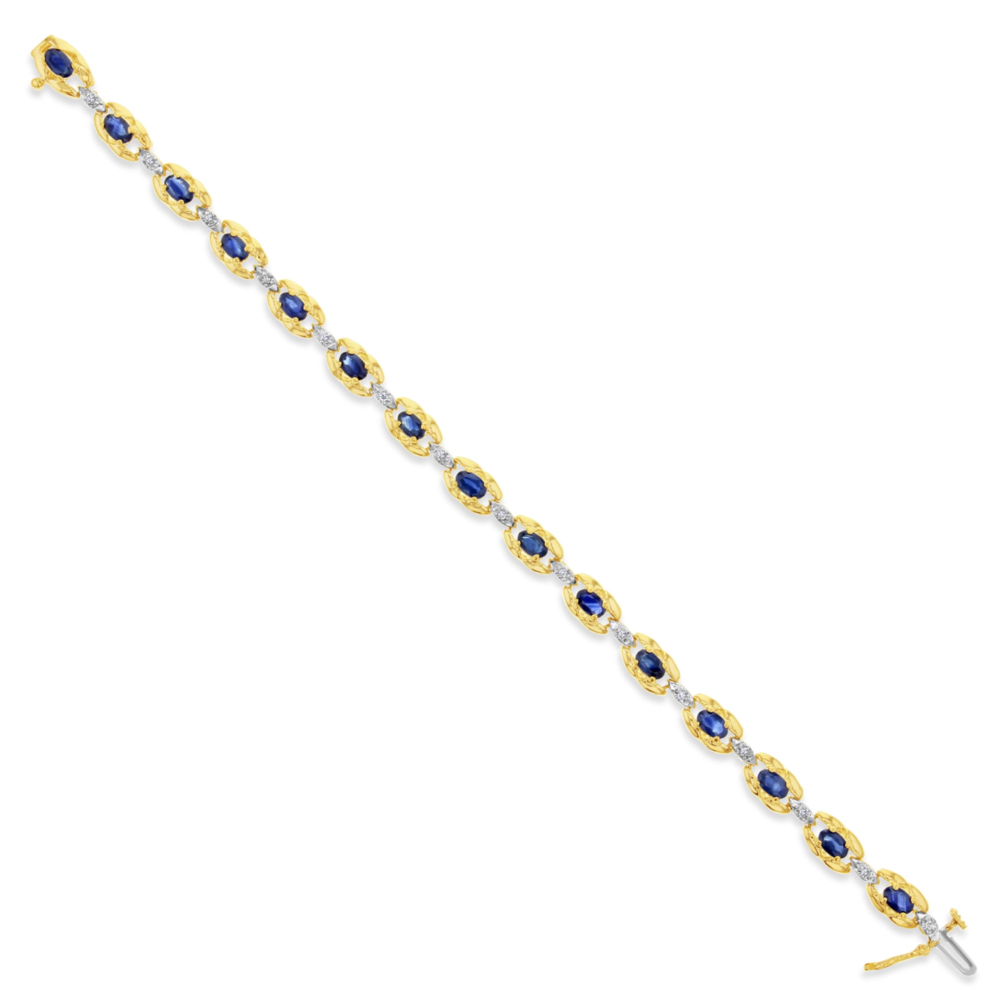 Bracelet tennis en or jaune 14 carats avec saphir et diamants 2,15 ct