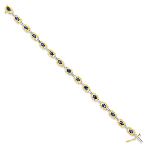 Sapphire Diamond Tennis Bracelet 2.15cttw 14k Yellow Gold