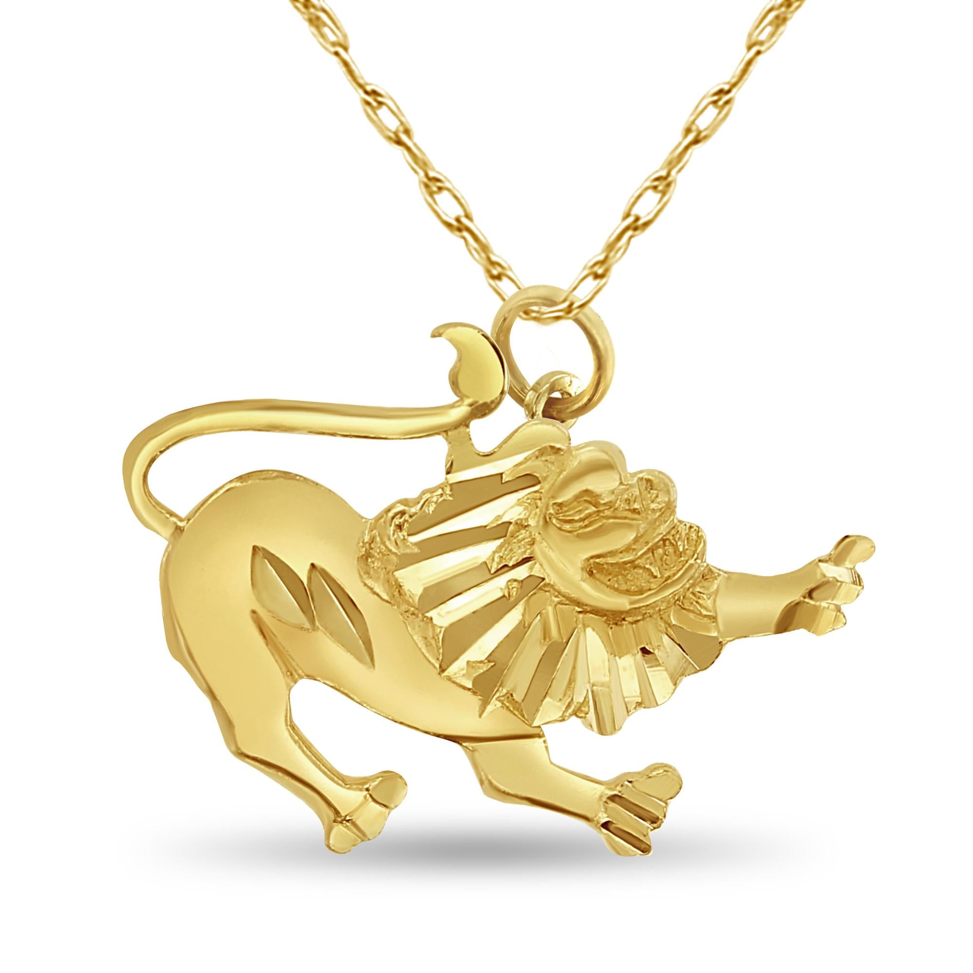 Lion Charm with Diamond Cuts 10k Yellow Gold