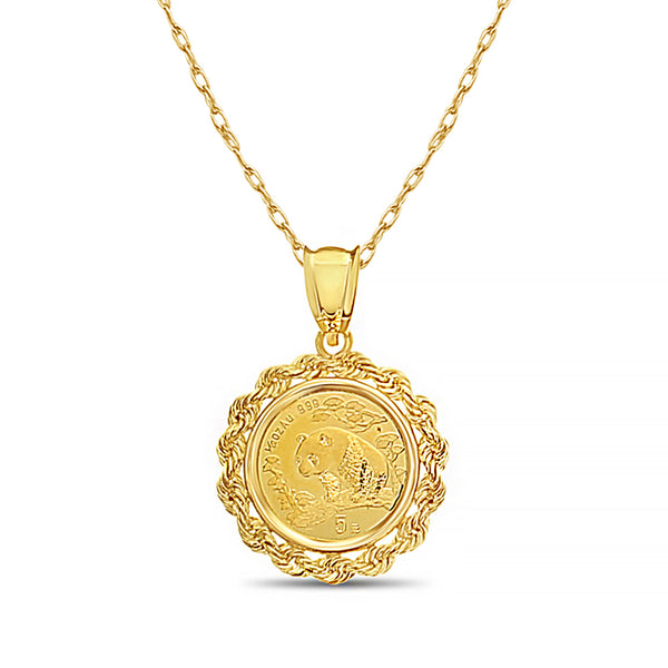 1/20OZ Fine Gold Panda Coin Necklace with Rope Bezel