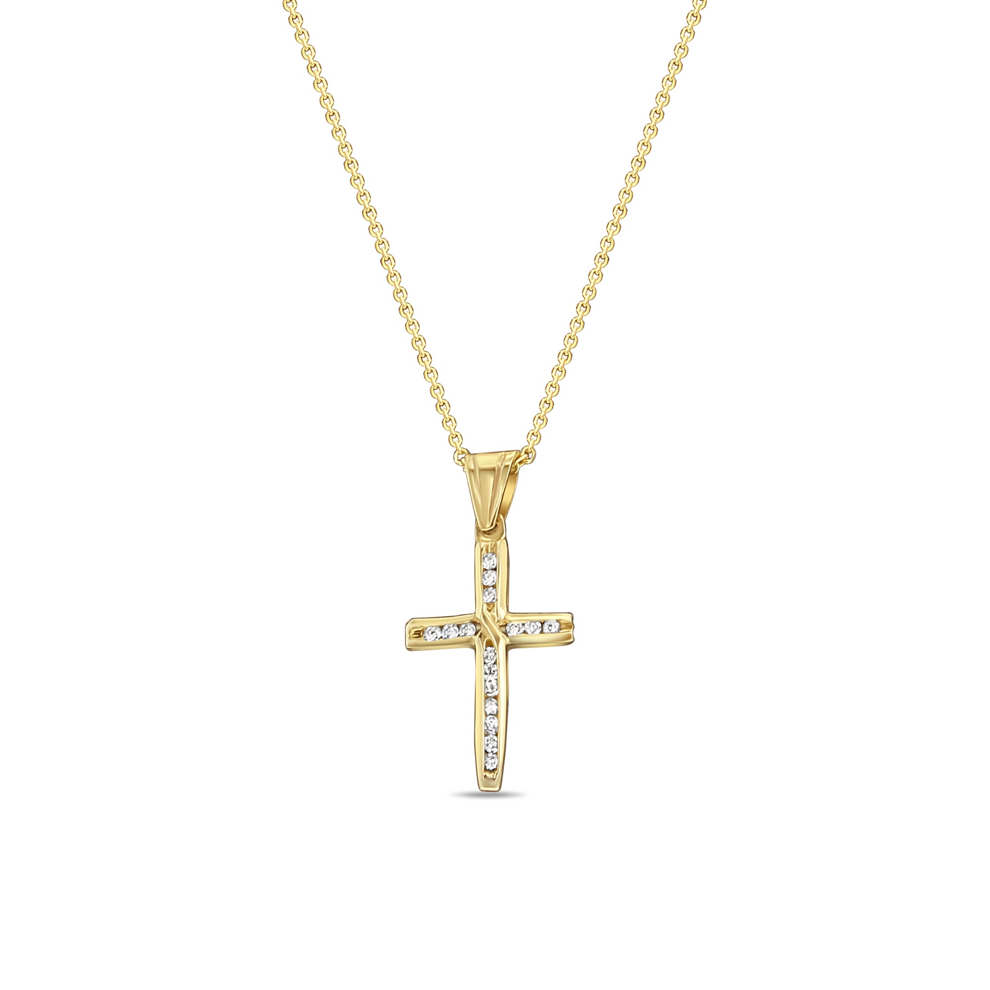 Cruz de diamantes engastada en canal, 0,18 ct, oro amarillo de 14 k