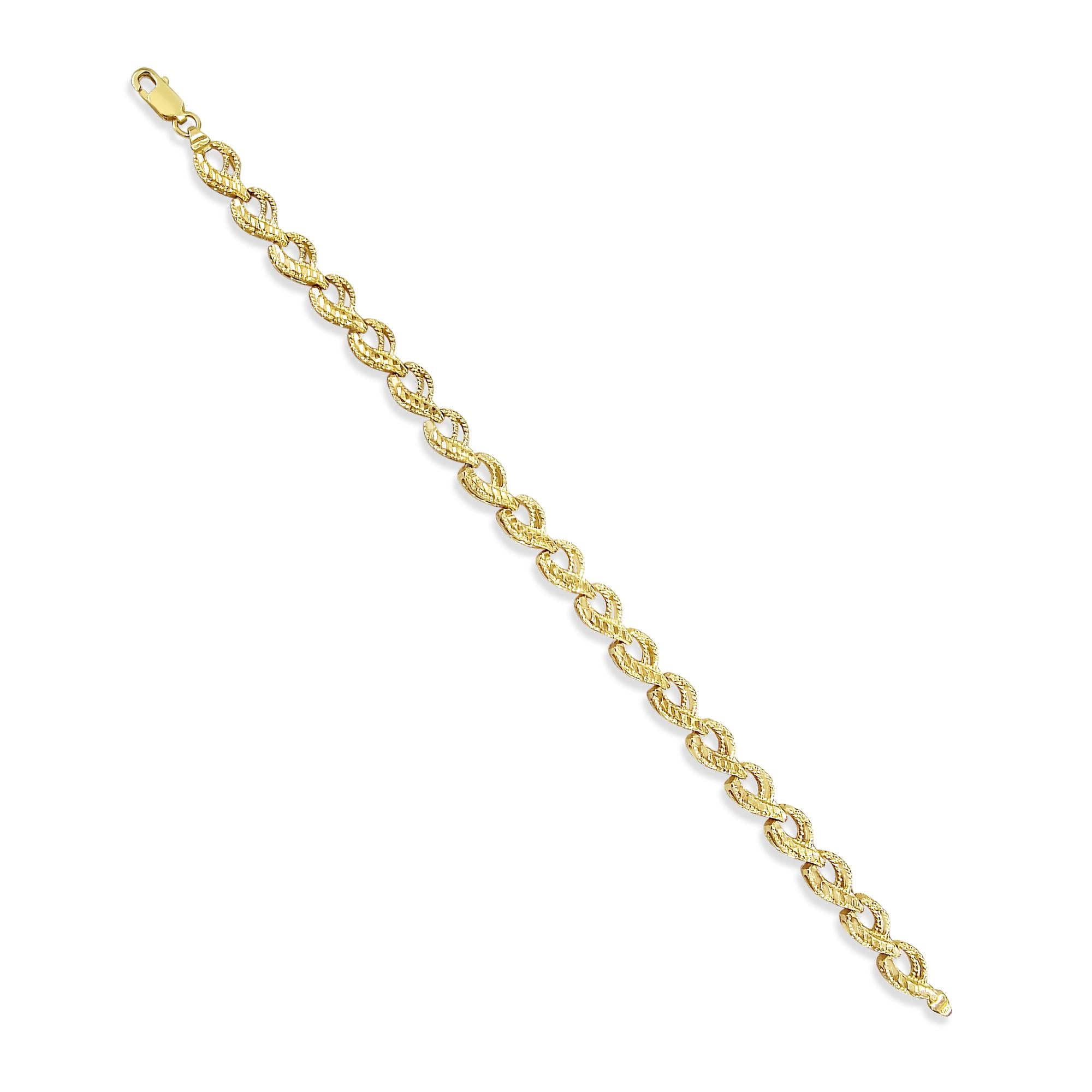 Fancy Link Bracelet with Diamond Cuts 14k Yellow Gold