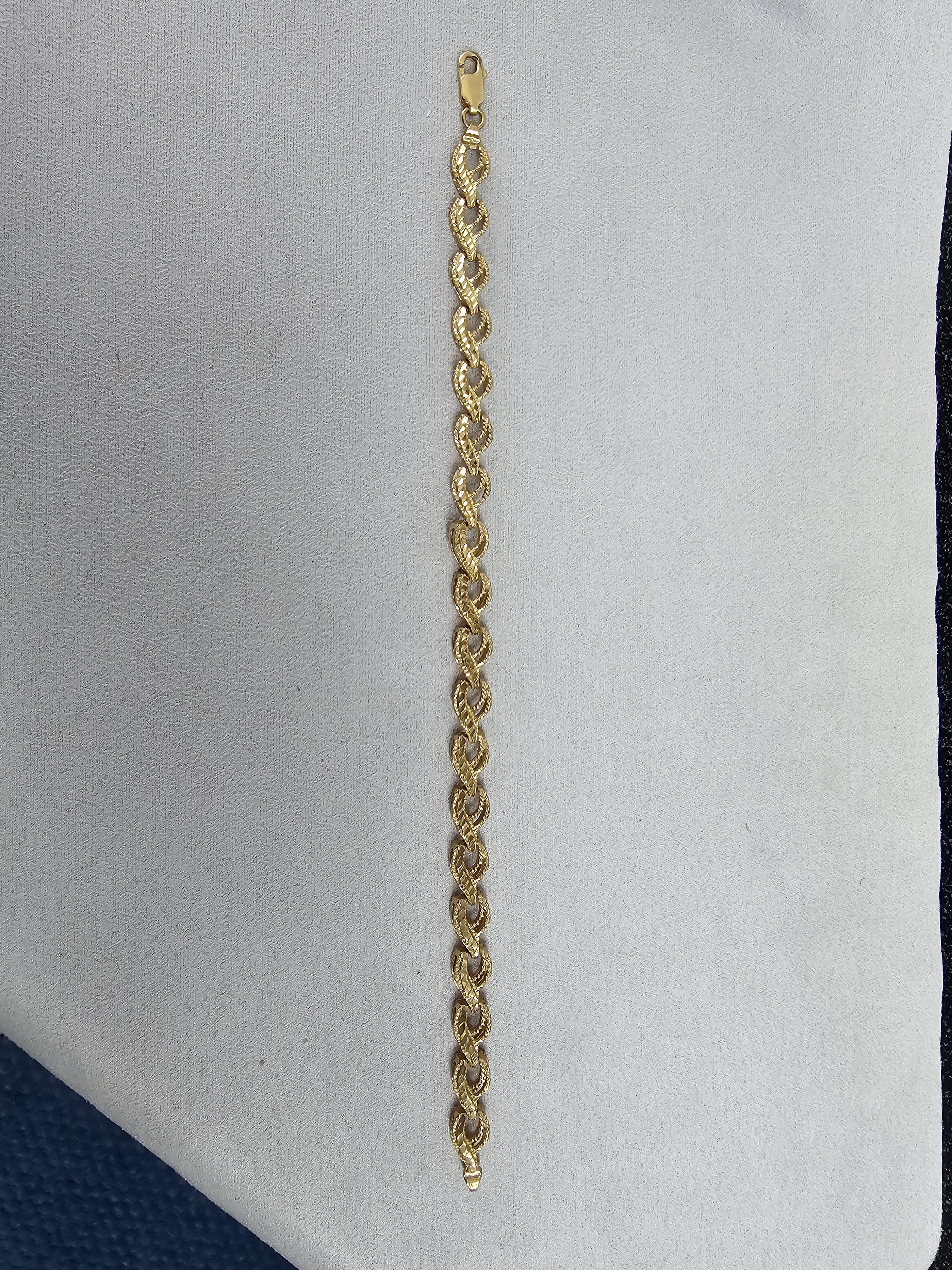 Fancy Link Bracelet with Diamond Cuts 14k Yellow Gold