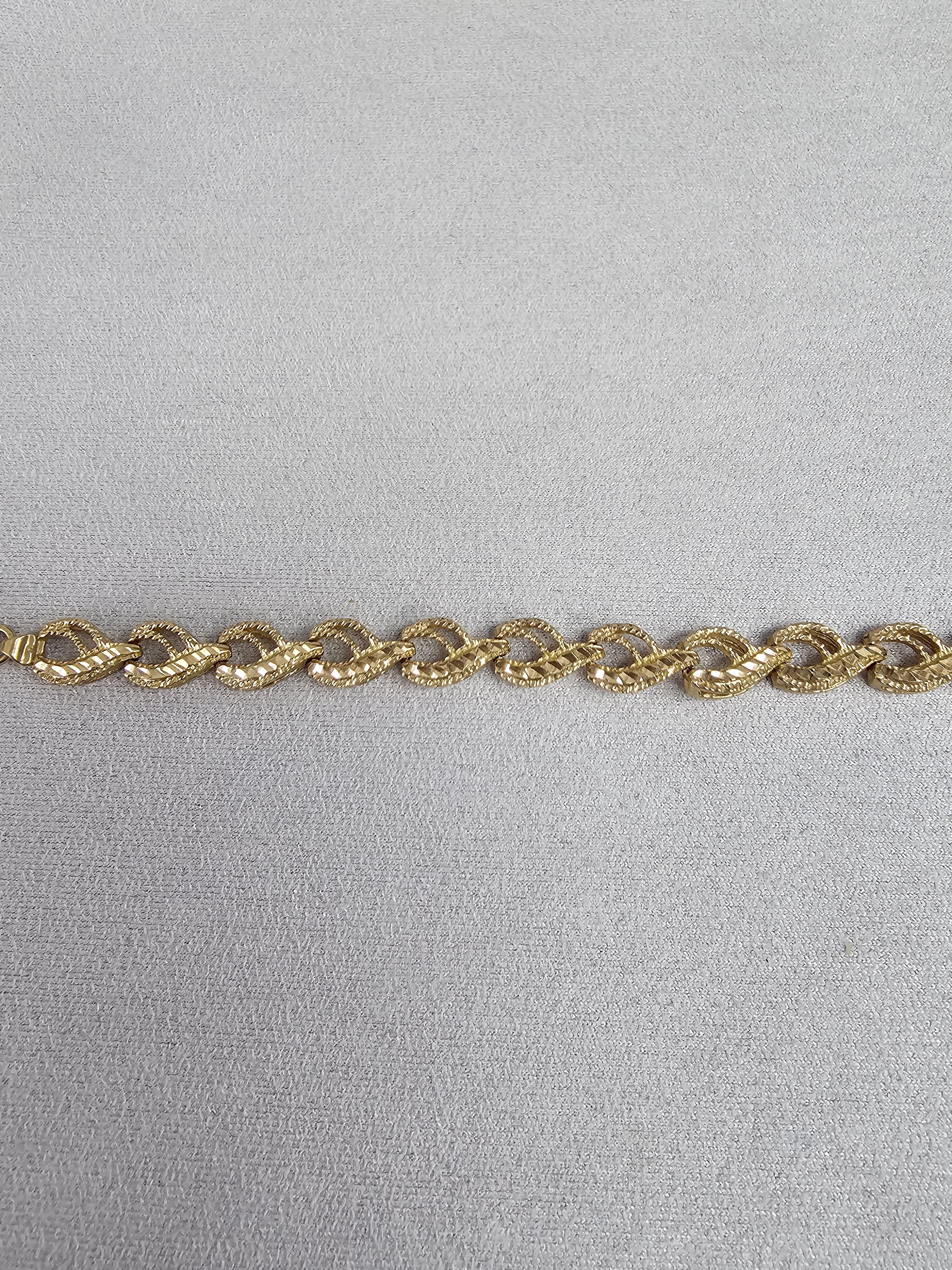 Fancy Link Bracelet with Diamond Cuts 14k Yellow Gold