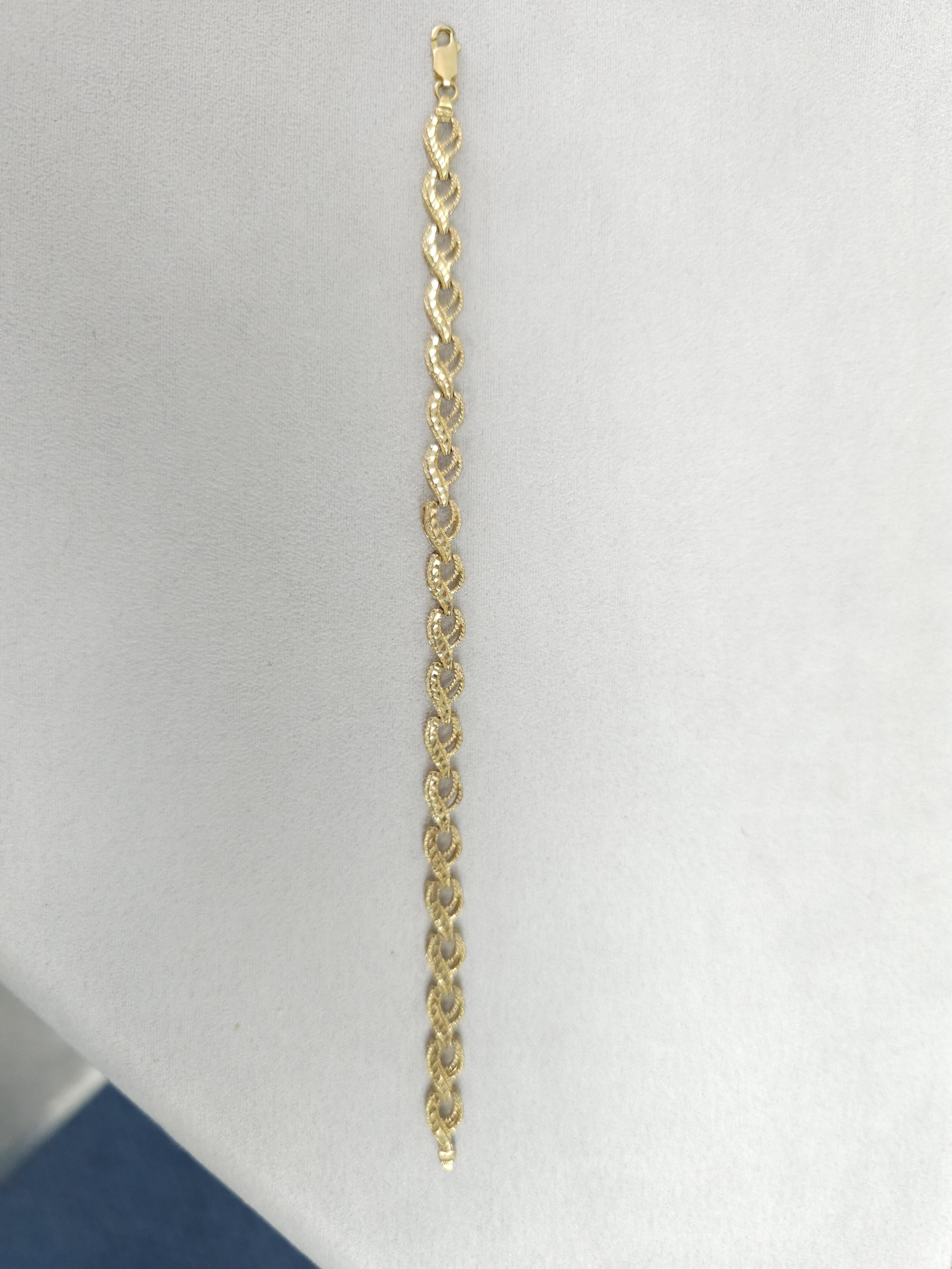 Fancy Link Bracelet with Diamond Cuts 14k Yellow Gold