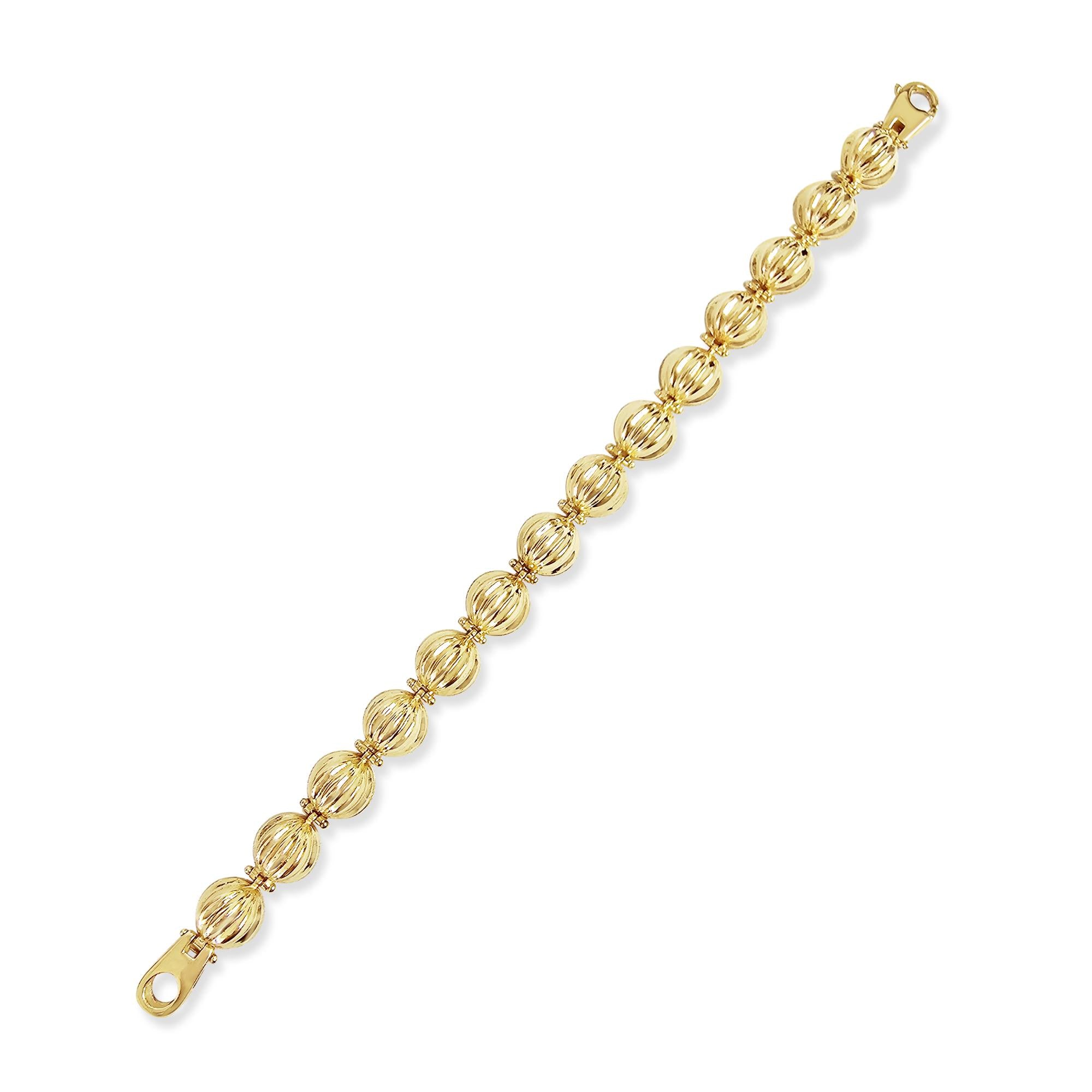 Corrugated Polished Half-Sphere Bracelet 14k Yellow Gold