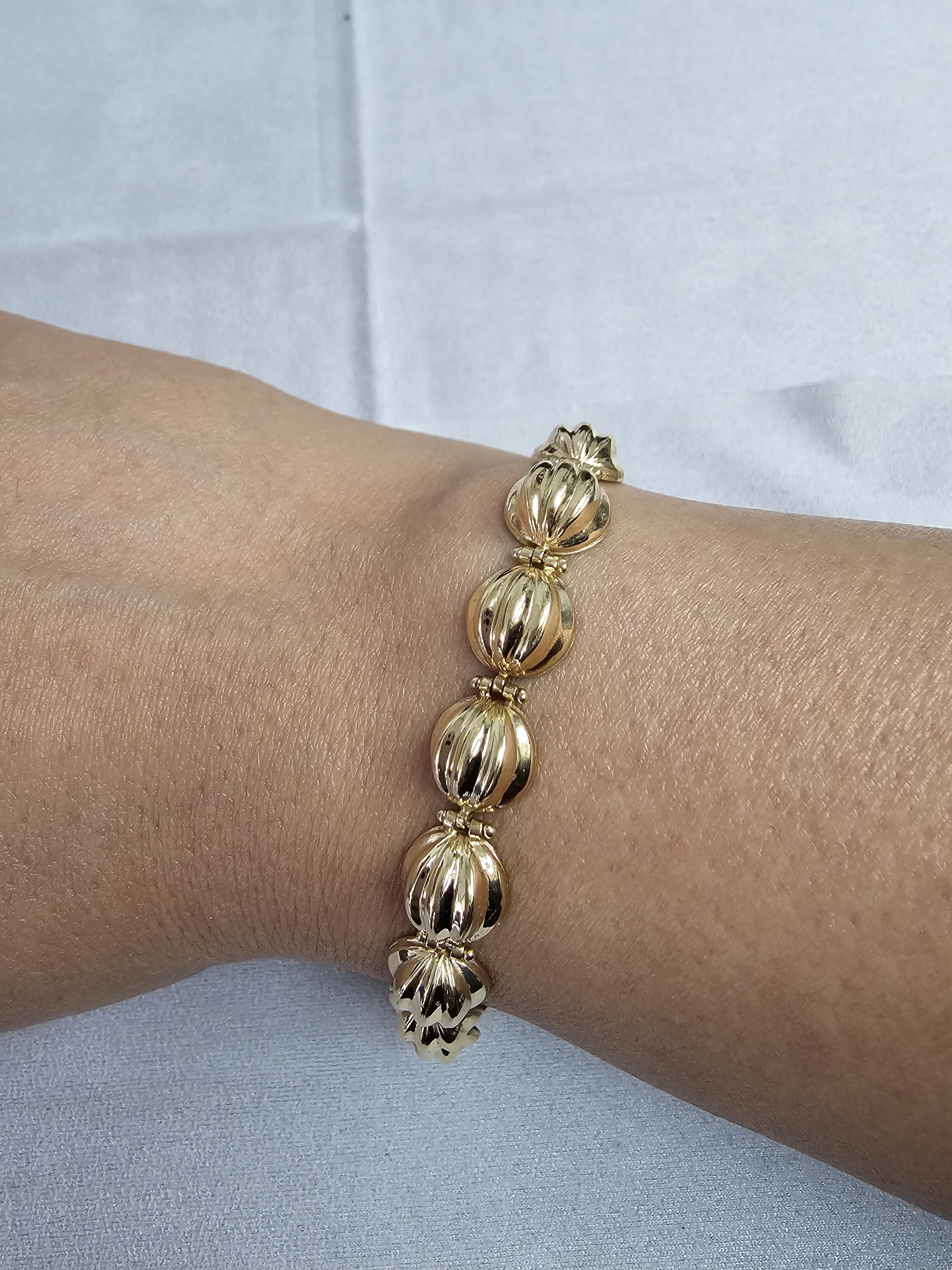 Corrugated Polished Half-Sphere Bracelet 14k Yellow Gold