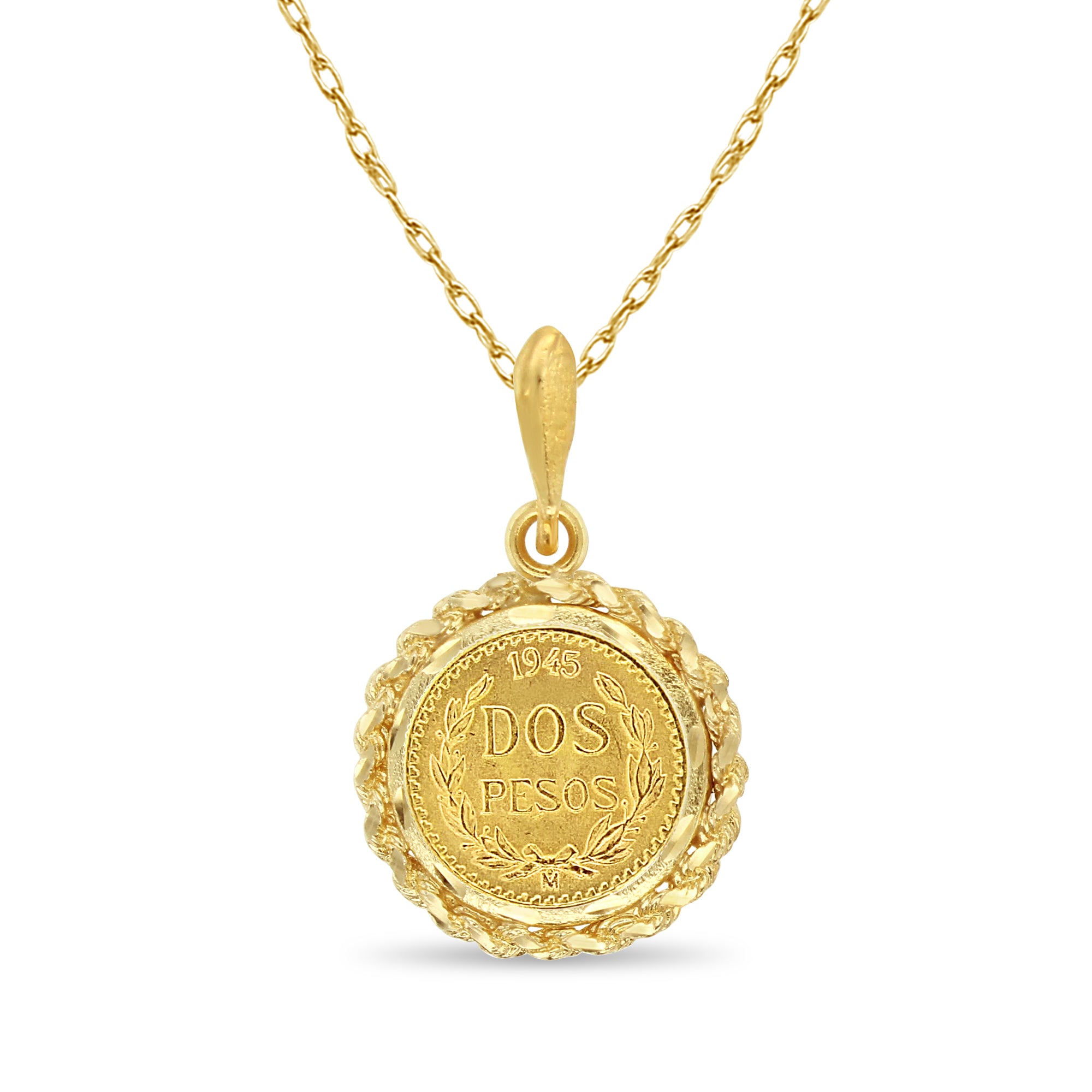 Dos Pesos Rope & Diamond Cut Necklace 14k Yellow Gold