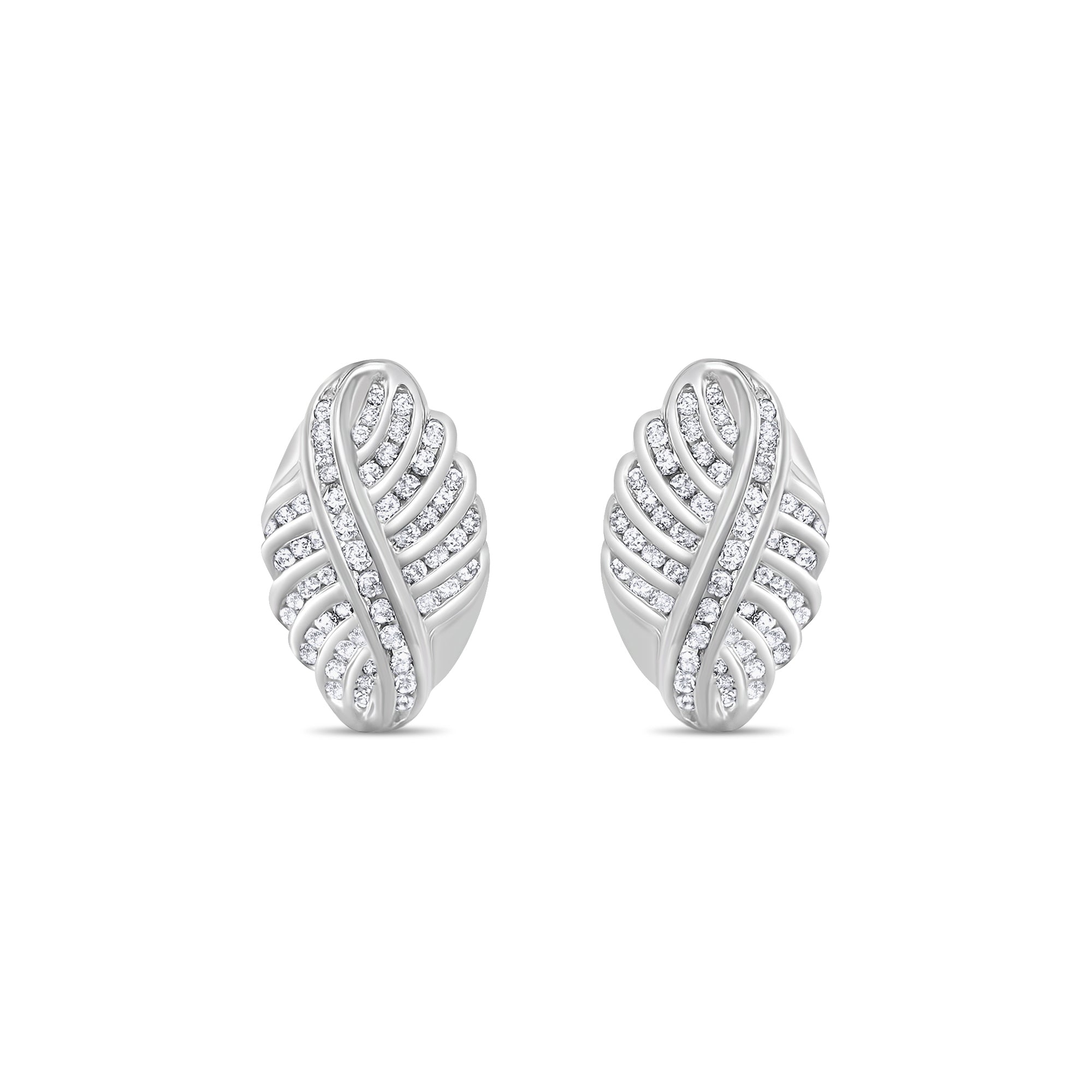 Boucles d'oreilles en forme de feuille avec grappe de diamants, 2,07 ct, or blanc 14 carats