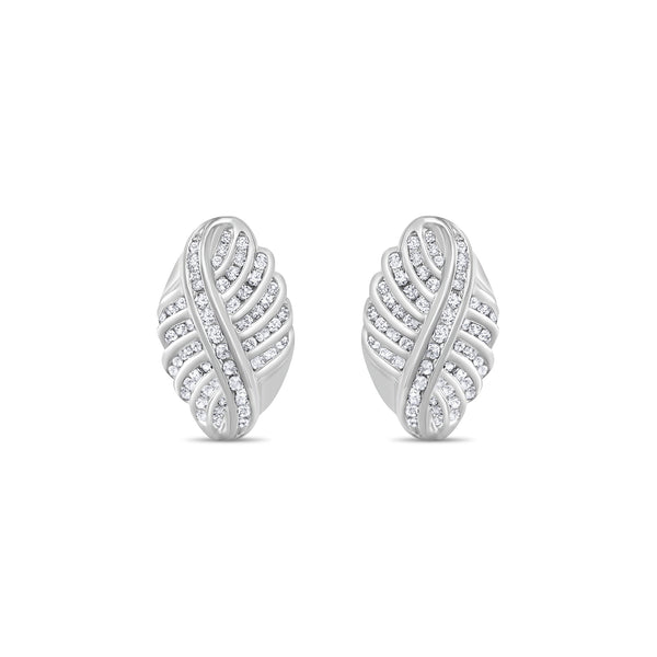 Diamond Cluster Leaf Design Earrings 2.07cttw 14k White Gold