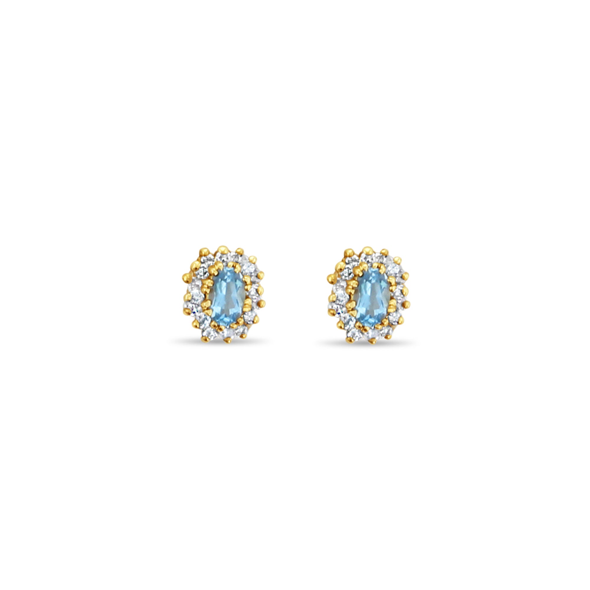 Boucles d'oreilles en or jaune 14 carats avec topaze bleue et diamant