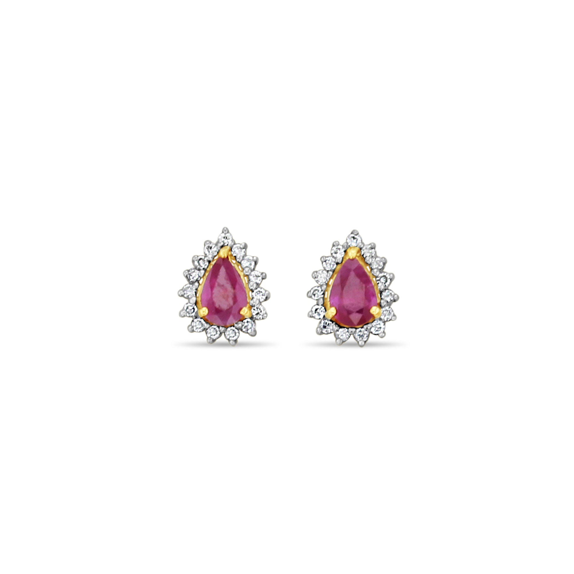 Boucles d'oreilles en forme de larme avec rubis et diamants, 1,22 ct, or jaune 14 carats