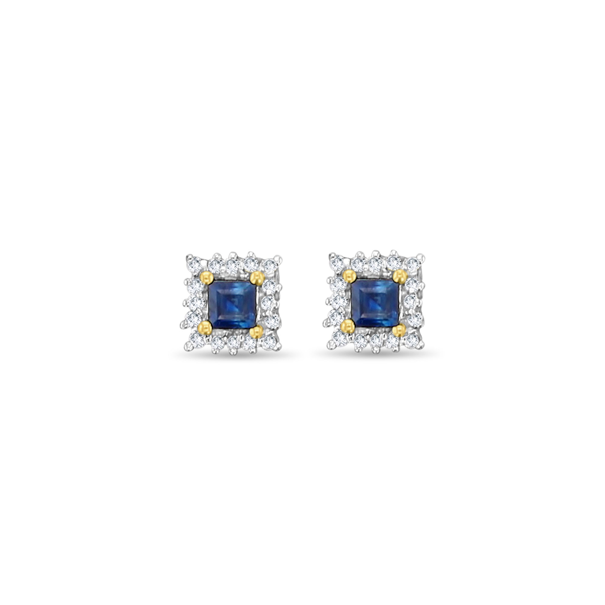 Sapphire Diamond Square Halo Studs