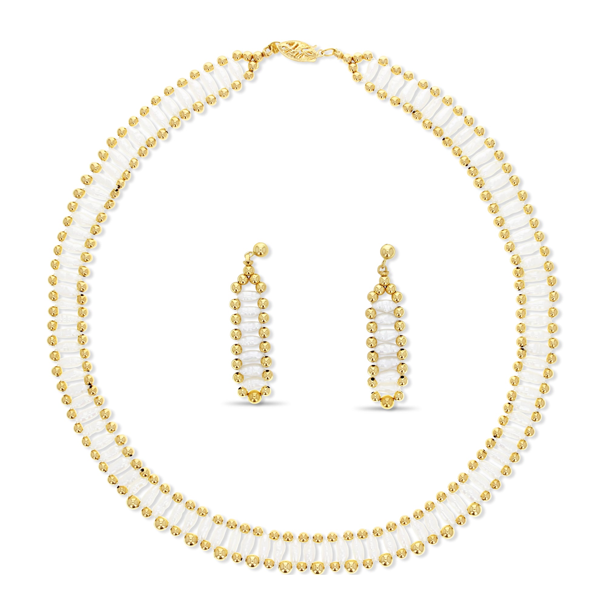 Rice Pearl Drop/Dangling Earrings 14k Yellow Gold