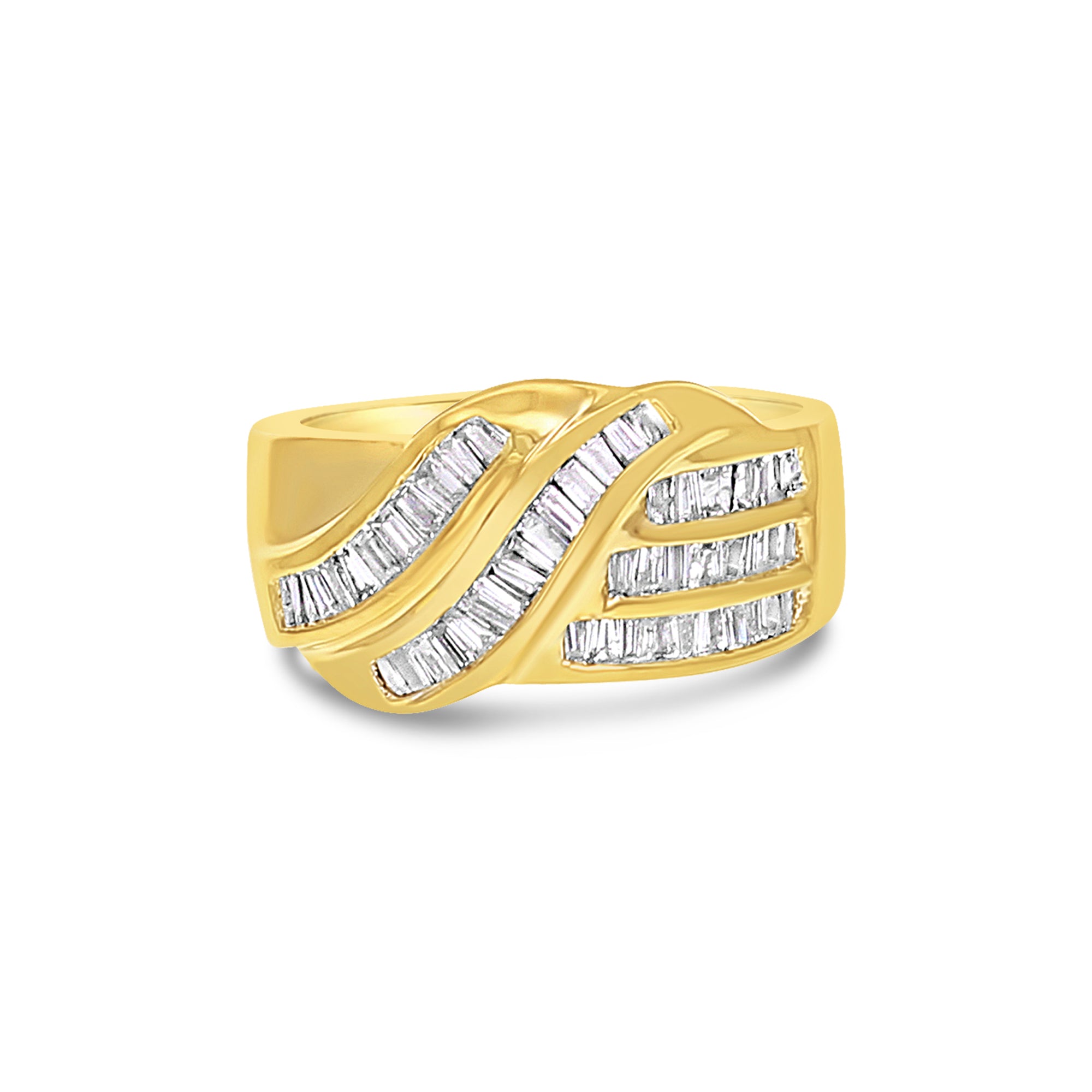 Bague cocktail en or jaune 14 carats avec diamants baguette 1,00 ct