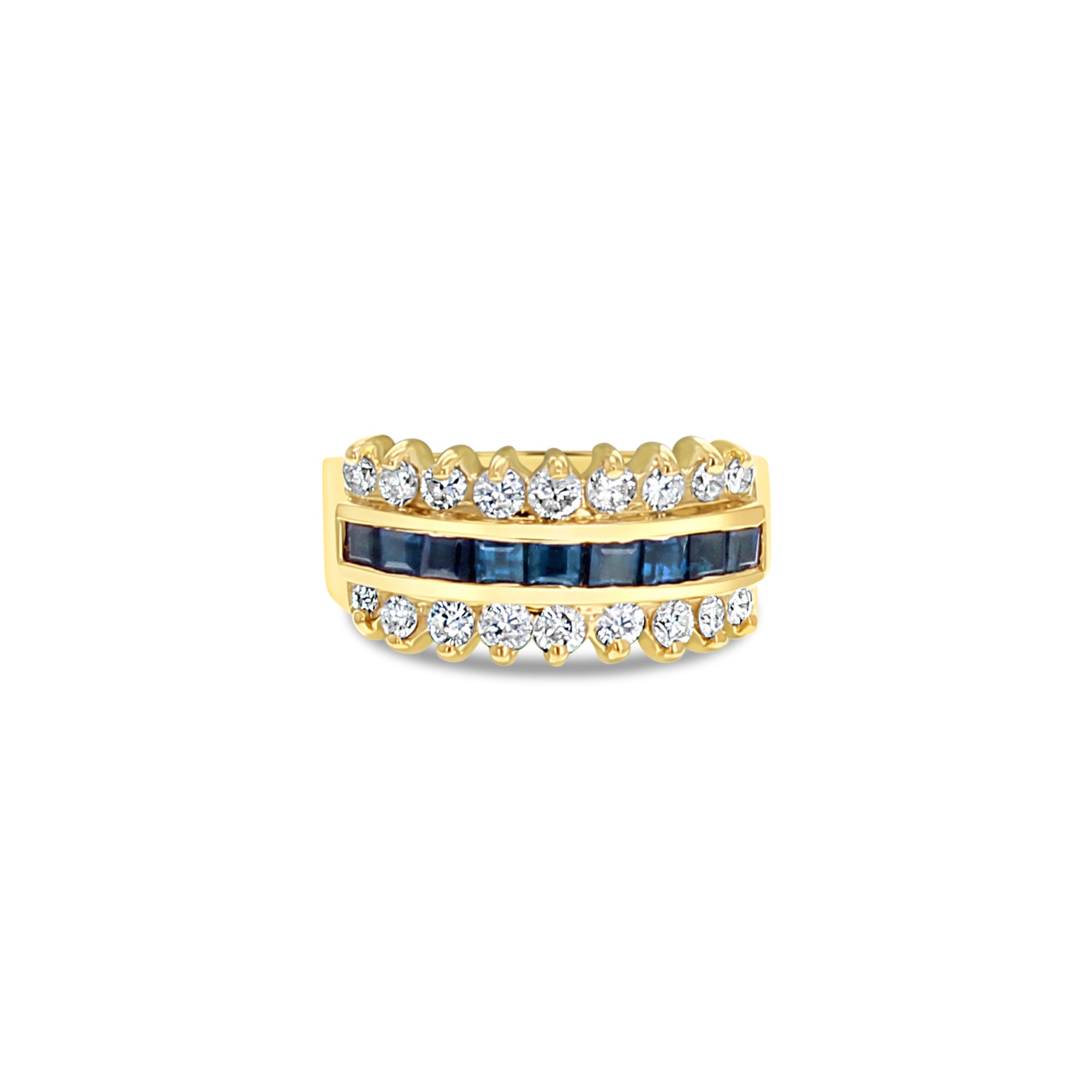 Alianza de boda con diamantes y zafiro de 1,55 ct en oro amarillo de 14 quilates