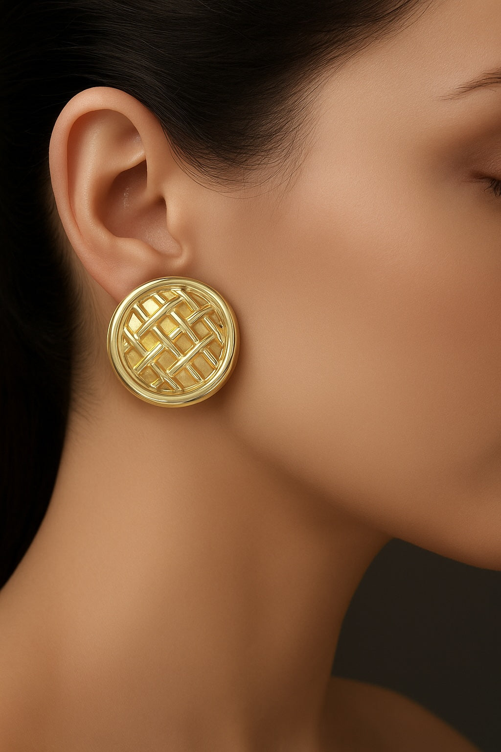Basketweave 14k Yellow Gold Omega Clip-On Earrings