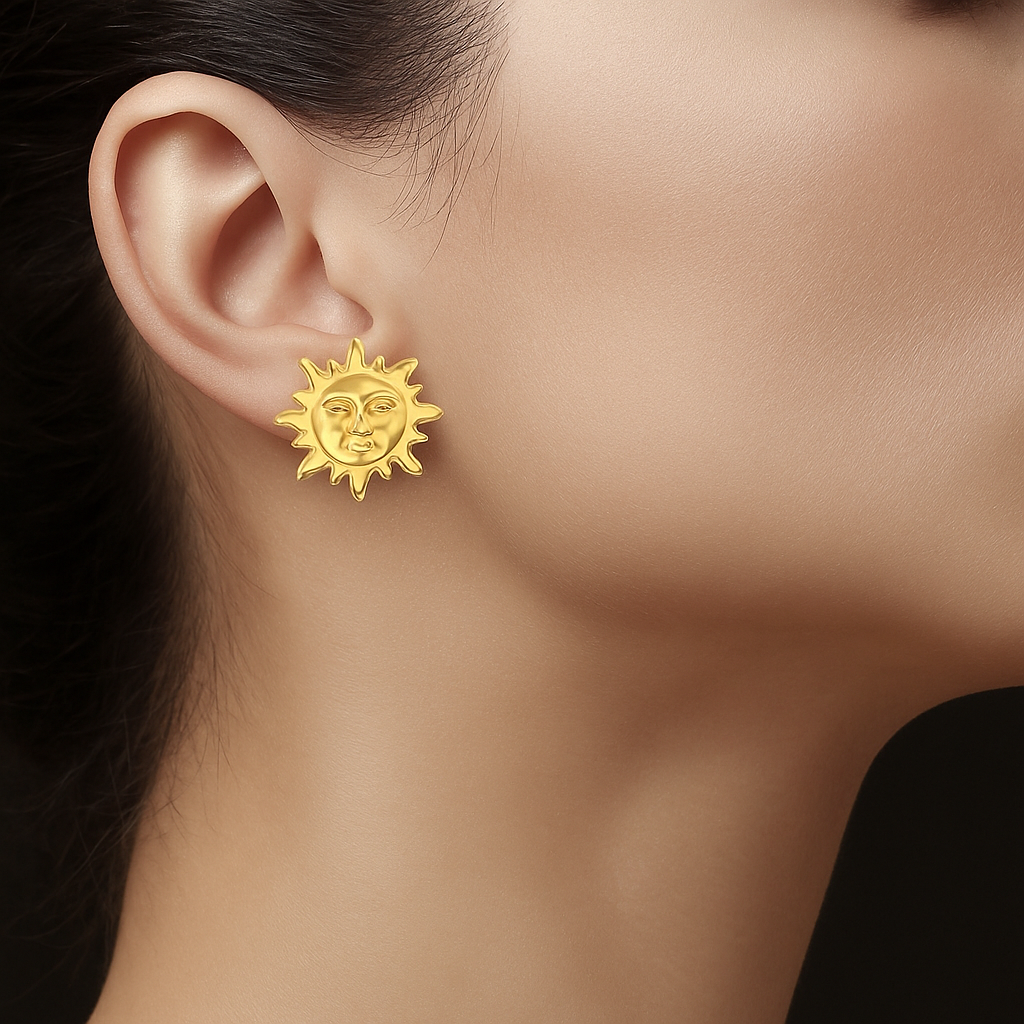 Vintage Smiling Sun 14k Yellow Gold Earrings