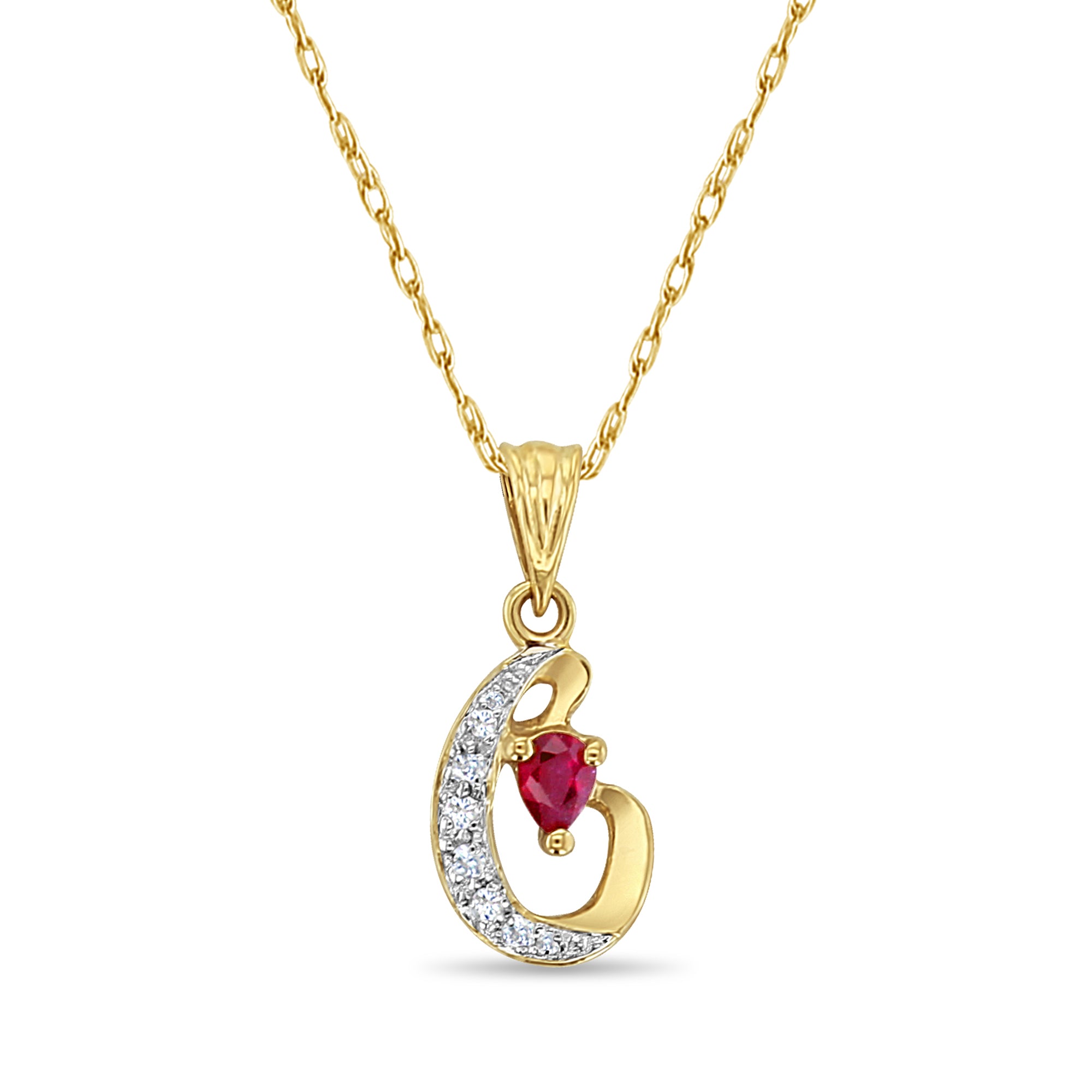 C Pear Shaped Ruby Necklace with Diamond Accent