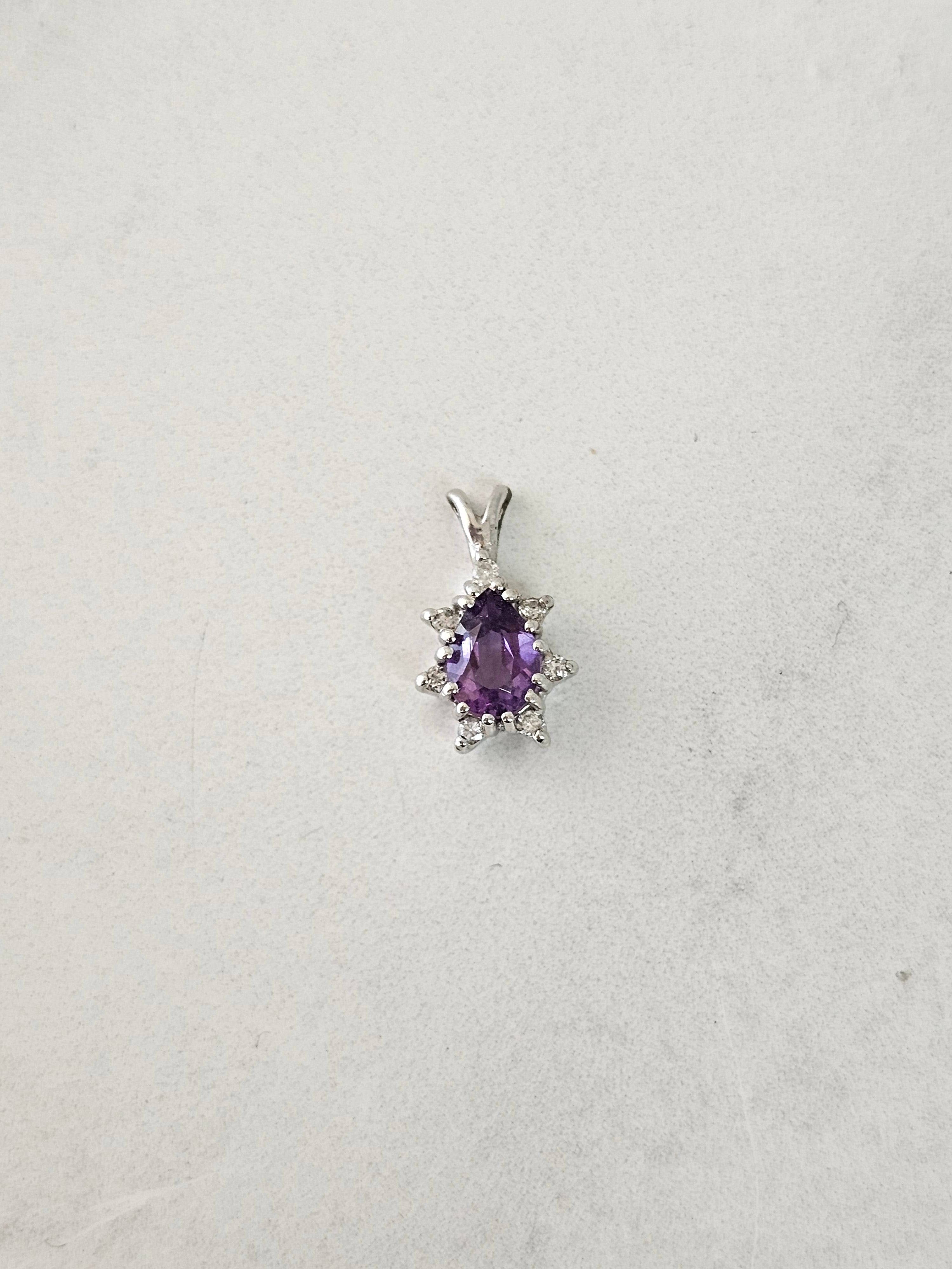 Pear Shaped Amethyst Diamond Necklace 14k White Gold