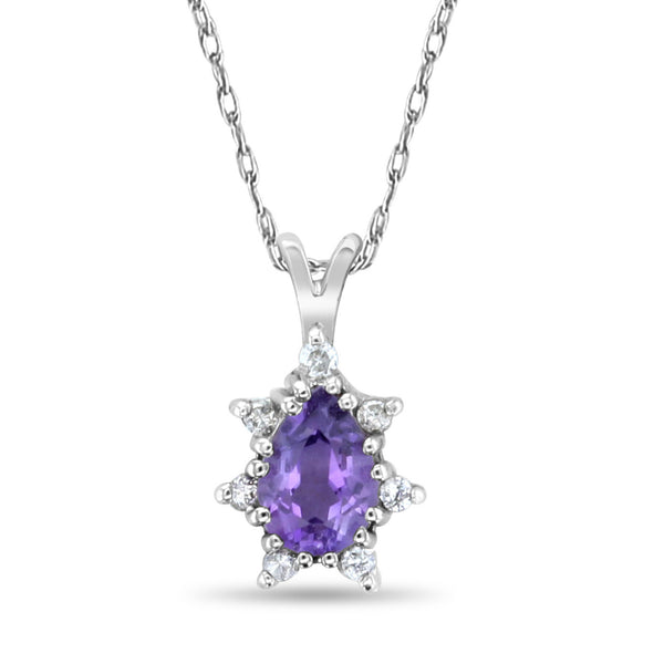 Pear Shaped Amethyst Diamond Necklace 14k White Gold