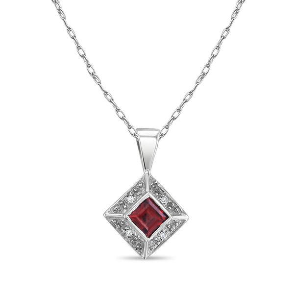 Garnet Necklace with Diamond Accents on Bead Setting 14k White Gold