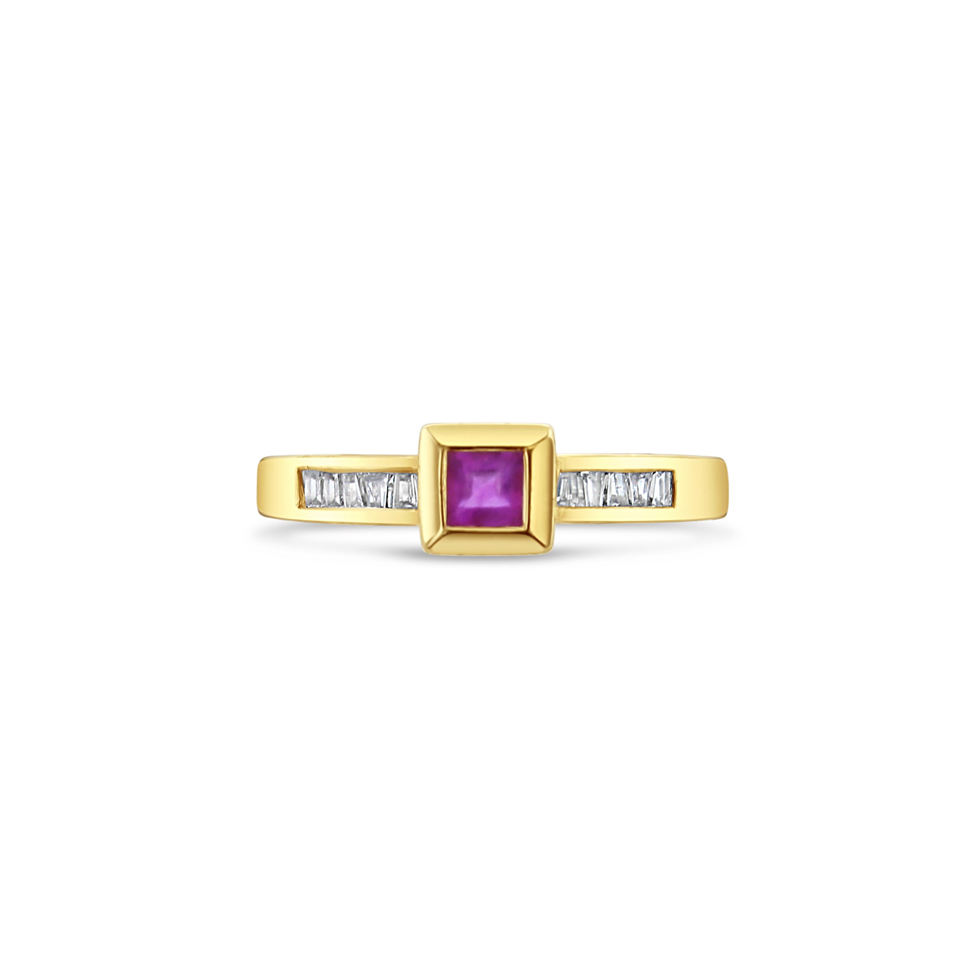 Bague de style vintage en or jaune 14 carats avec rubis et diamants