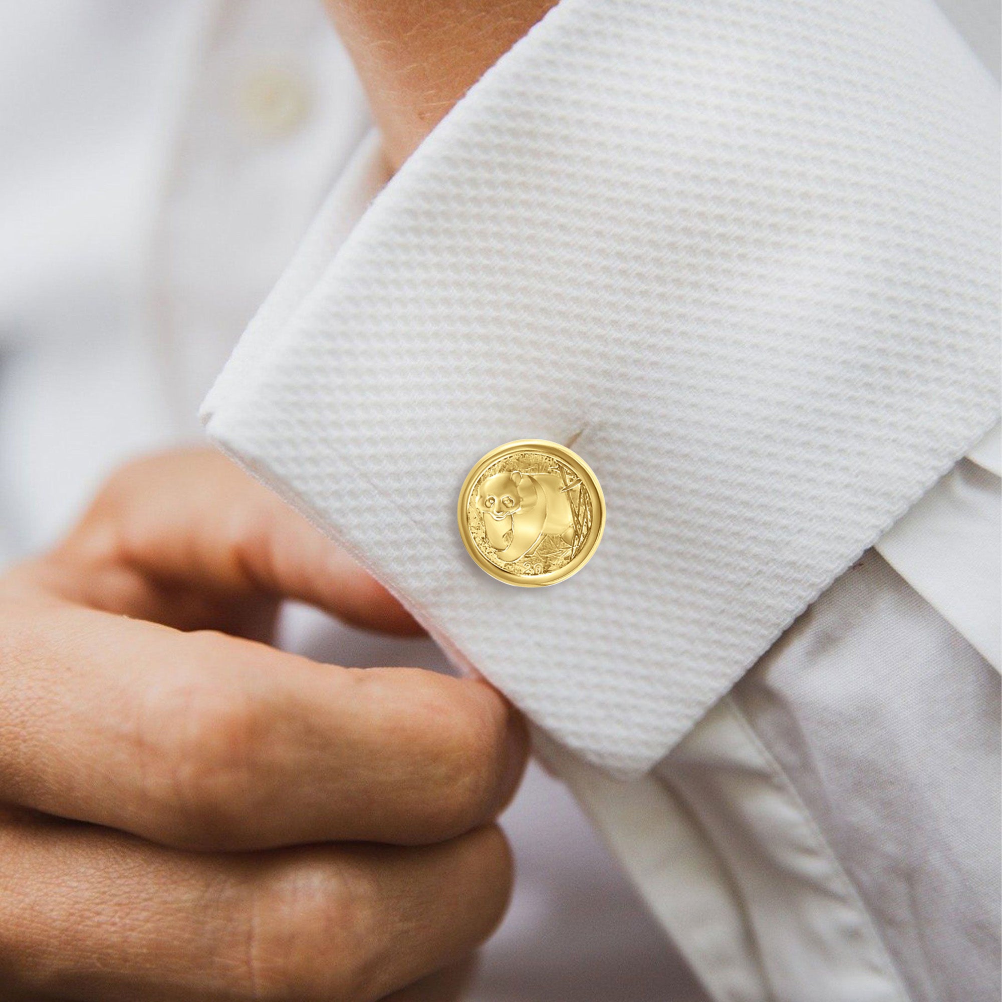 1/20OZ Panda Coin Cuff Links with 14k Yellow Gold Polished Bezel Frame