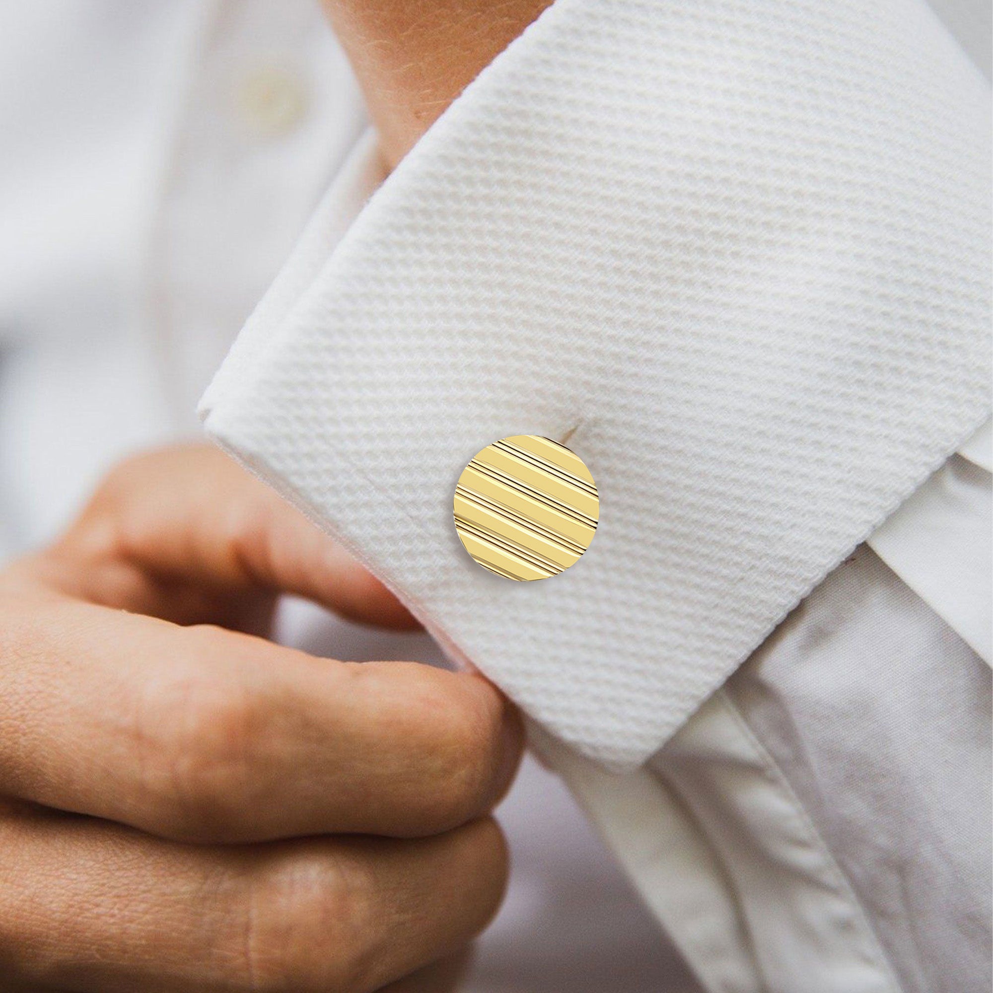 Cuff Links with Line Design 14k Yellow Gold