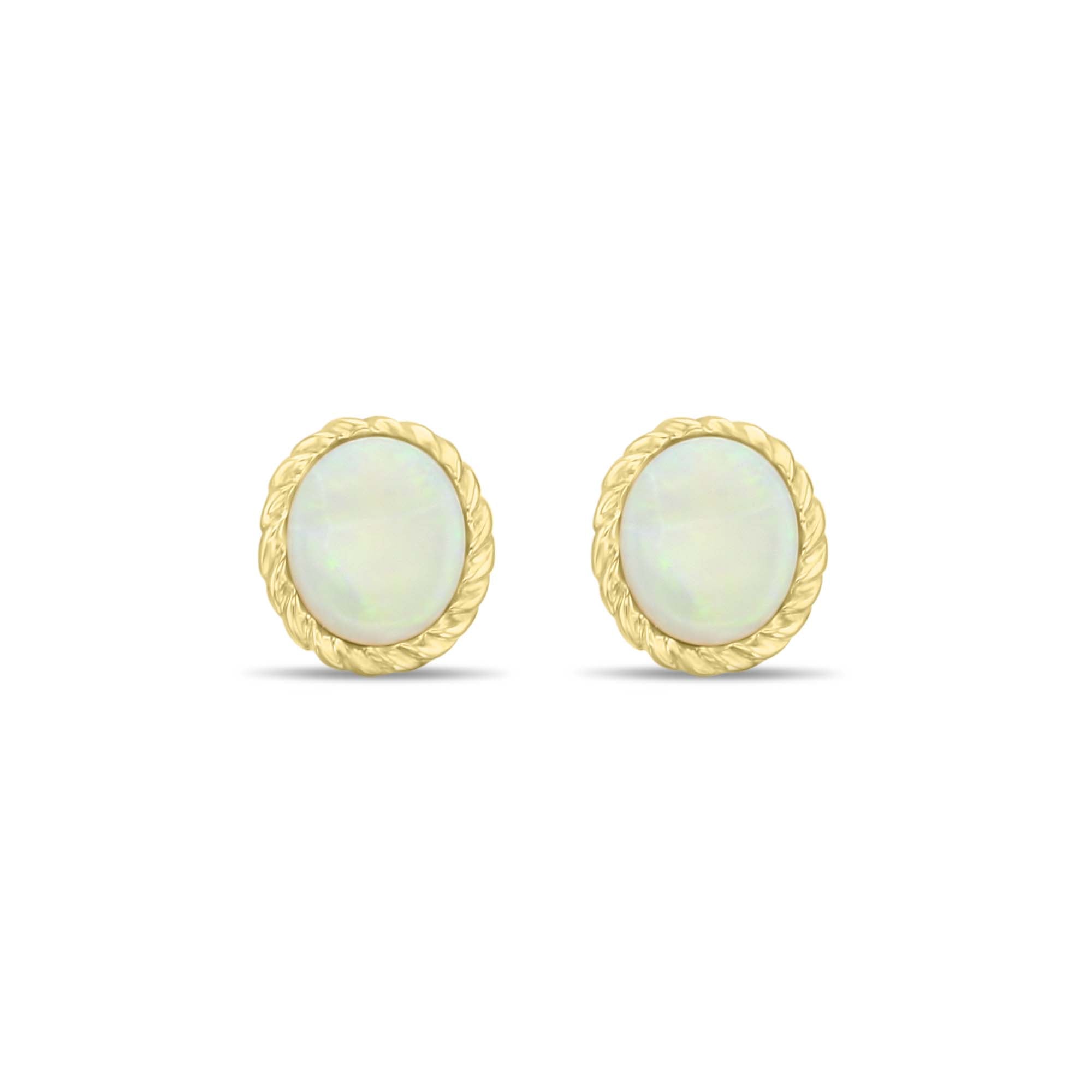 Oval Opal Studs with Gold Rope Frame