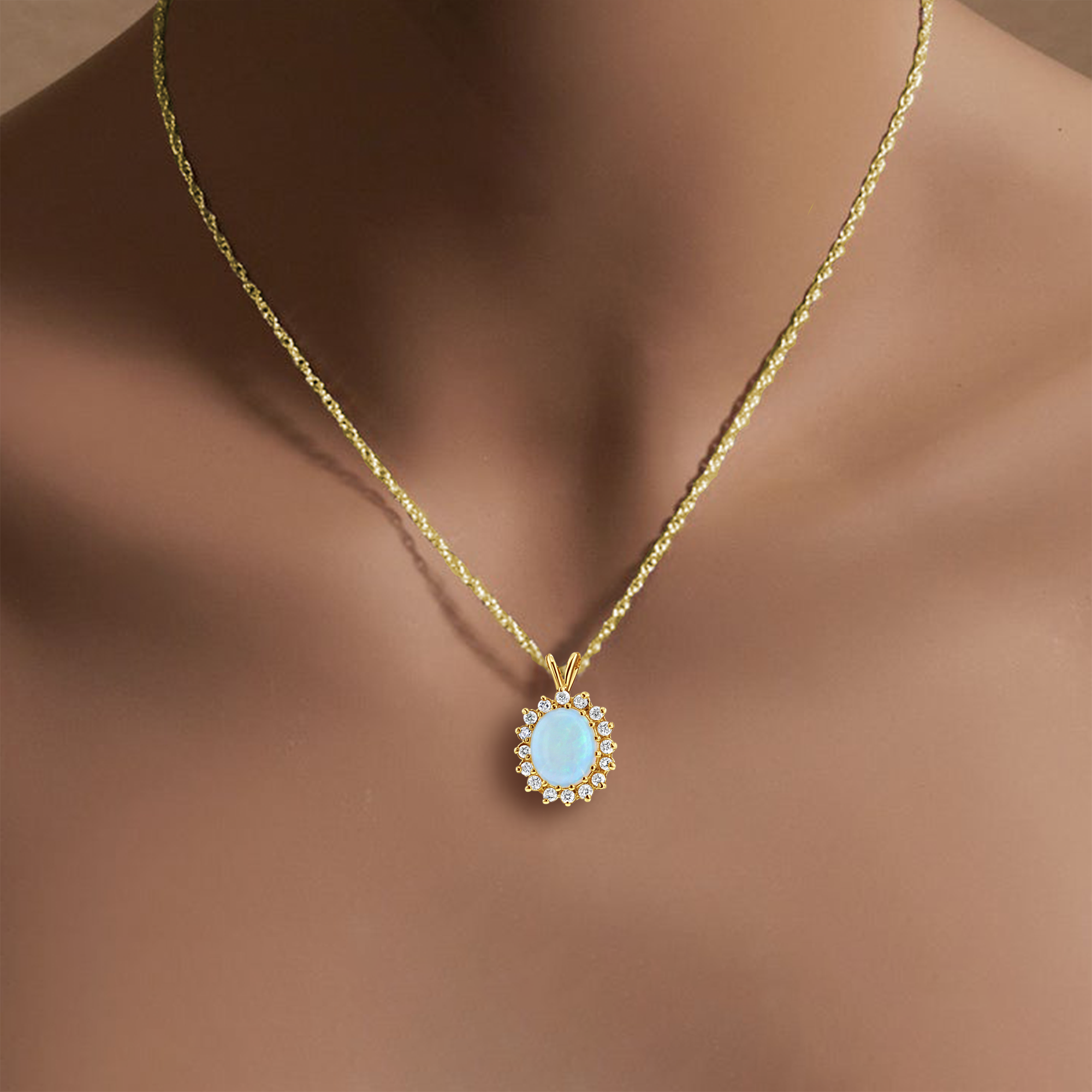 Australian Halo Opal Diamond Necklace