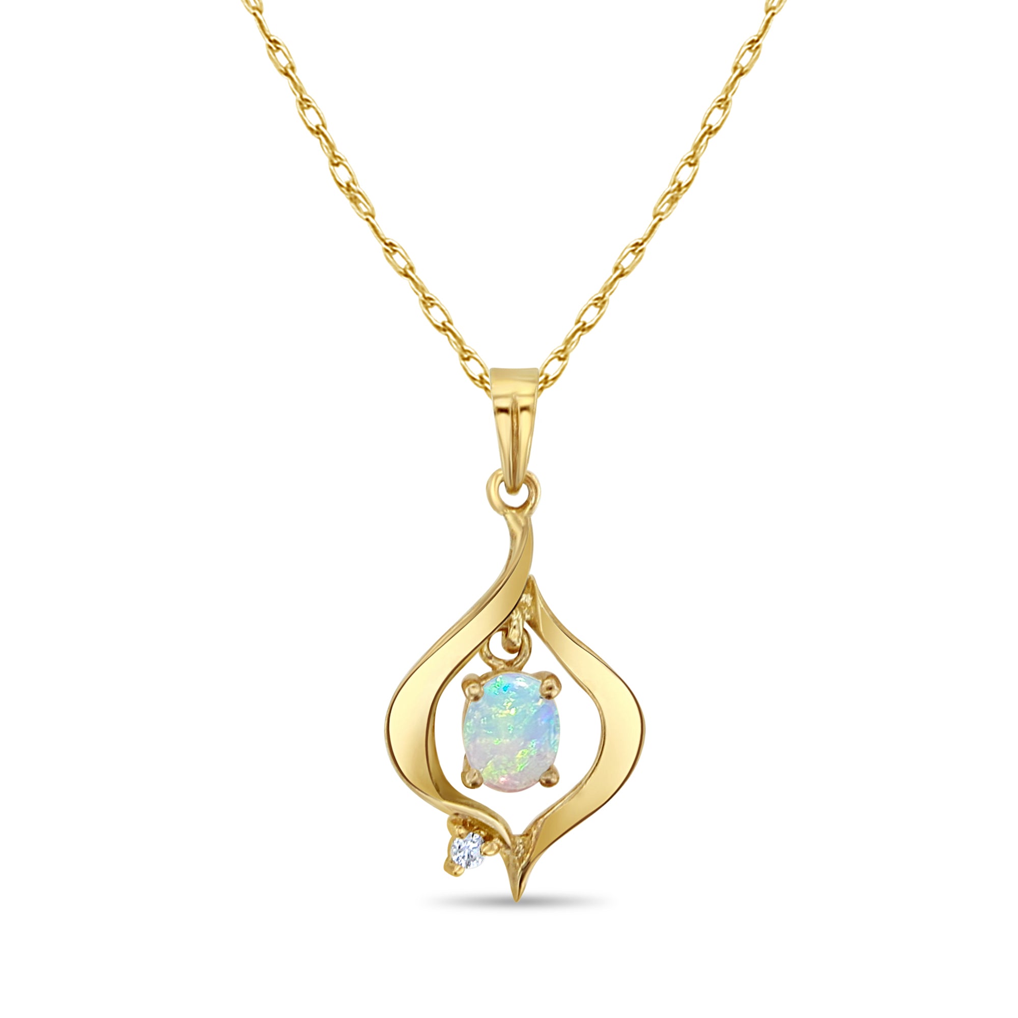 Oval Opal Swinging Necklace 14k Yellow Gold