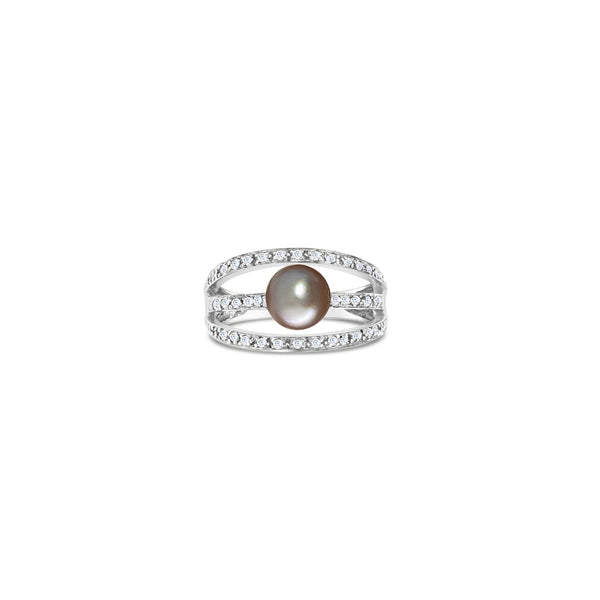 Culturd Black Pearl Diamond Statement Ring .30cttw 14k White Gold