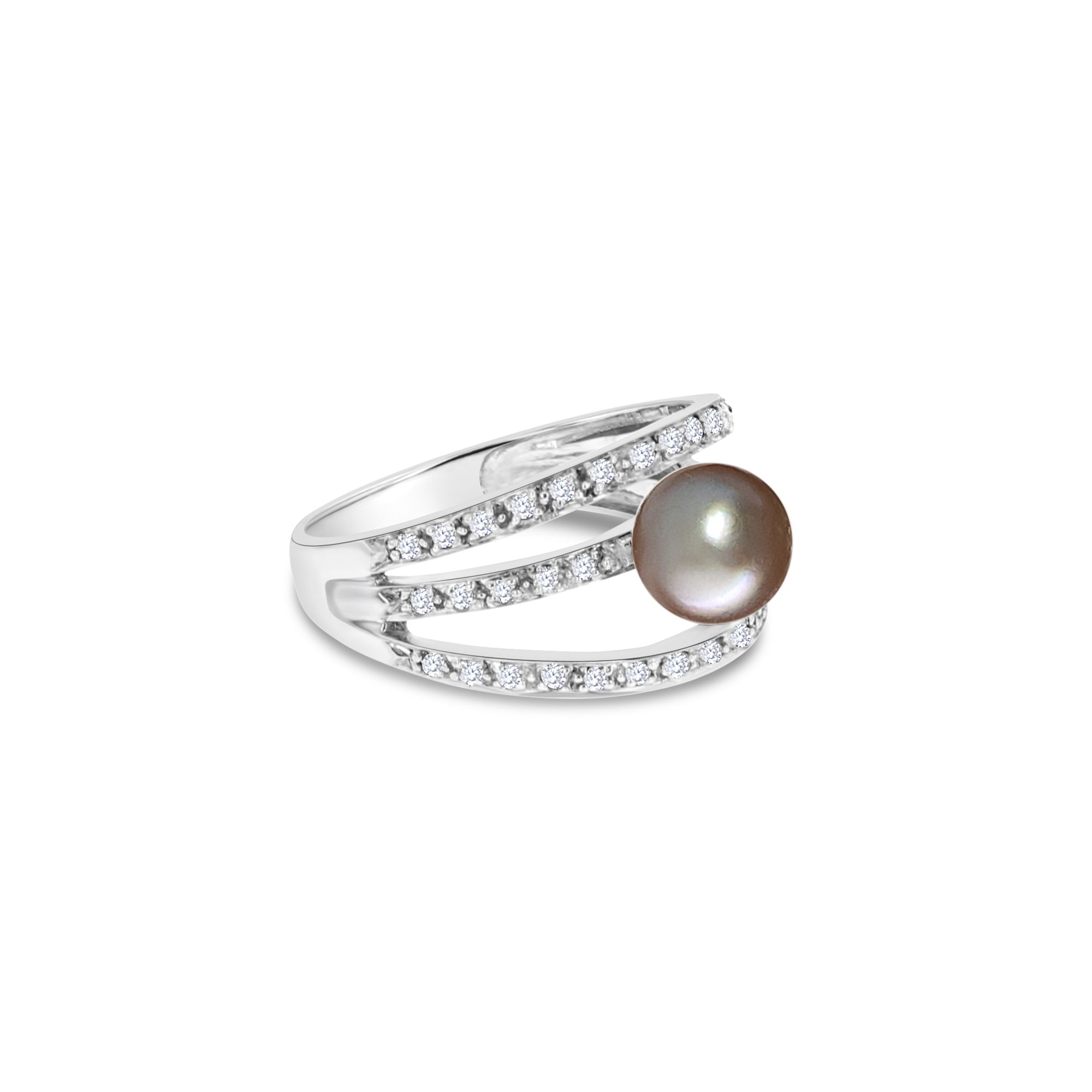 Culturd Black Pearl Diamond Statement Ring .30cttw 14k White Gold