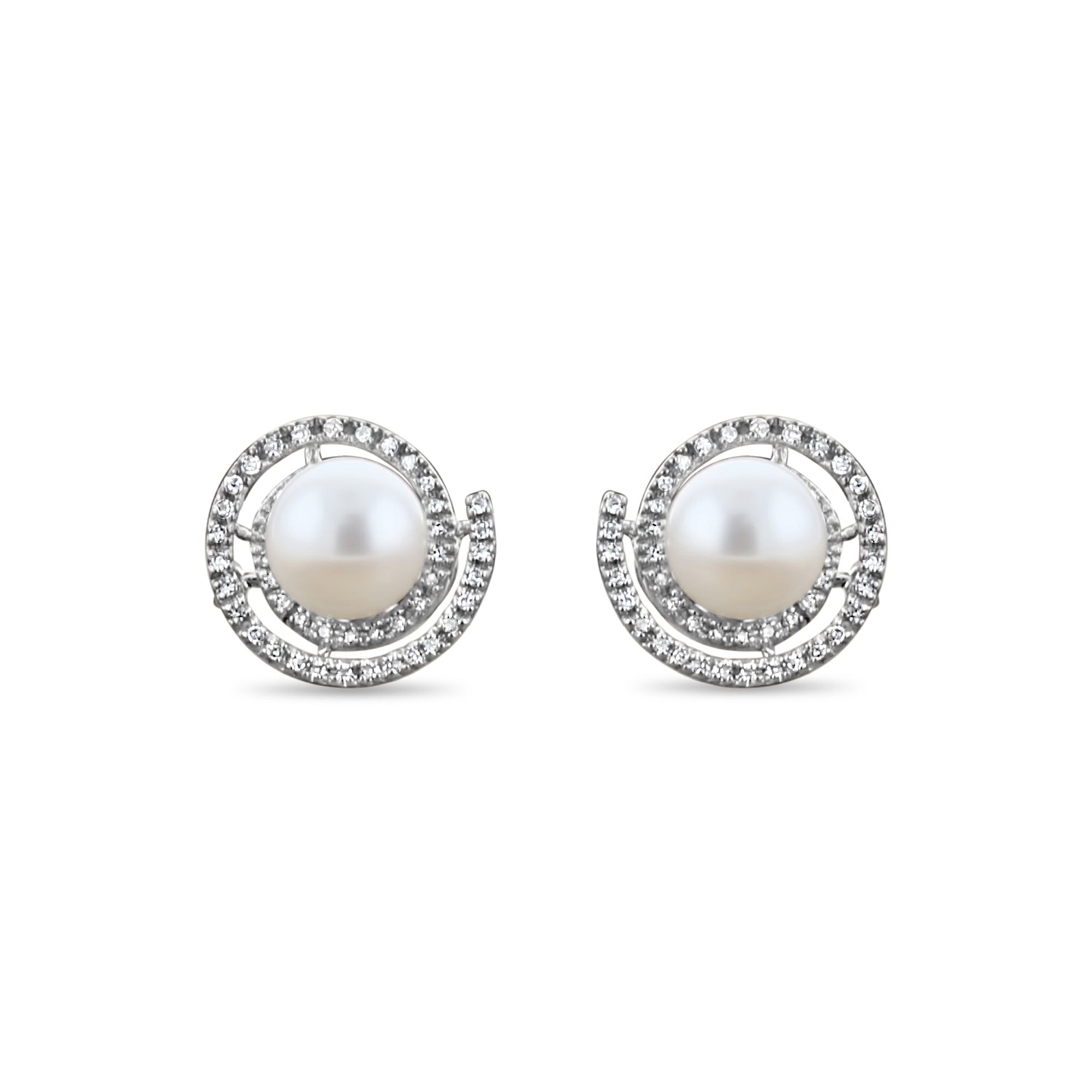 Freshwater Pearl Diamond Earrings .36cttw 14k White Gold